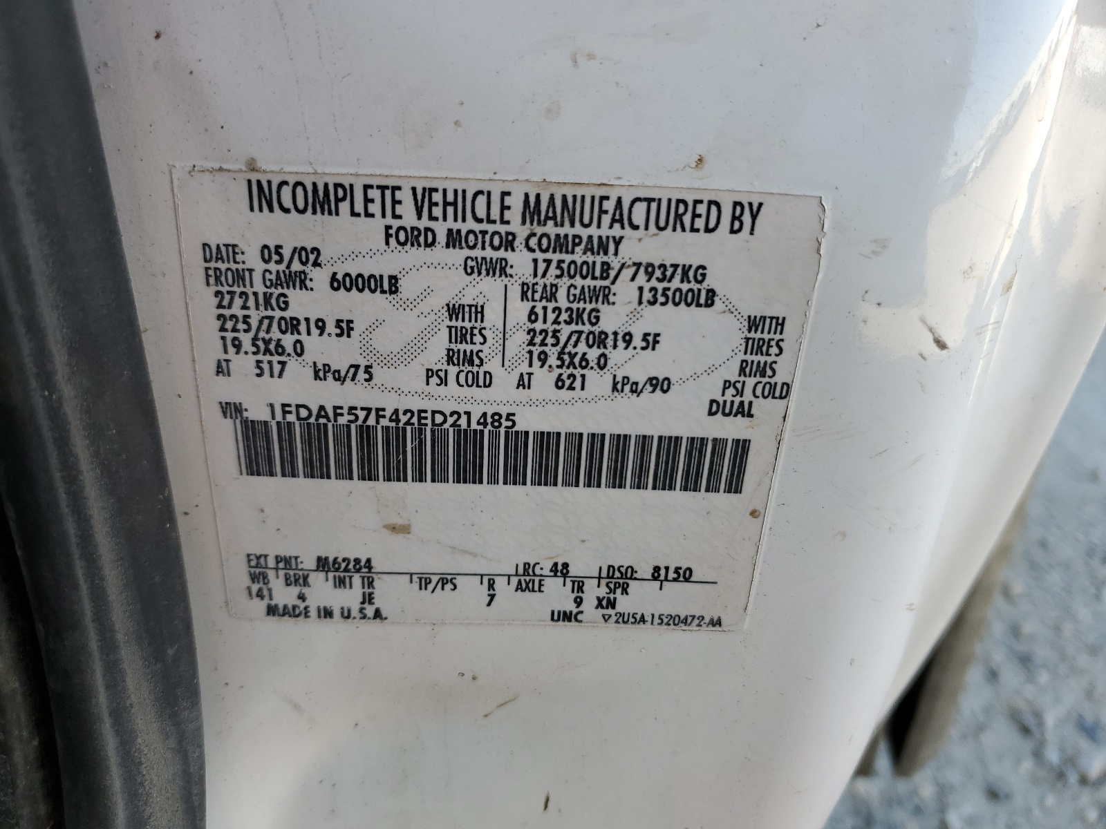 1FDAF57F42ED21485 2002 Ford F550 Super Duty