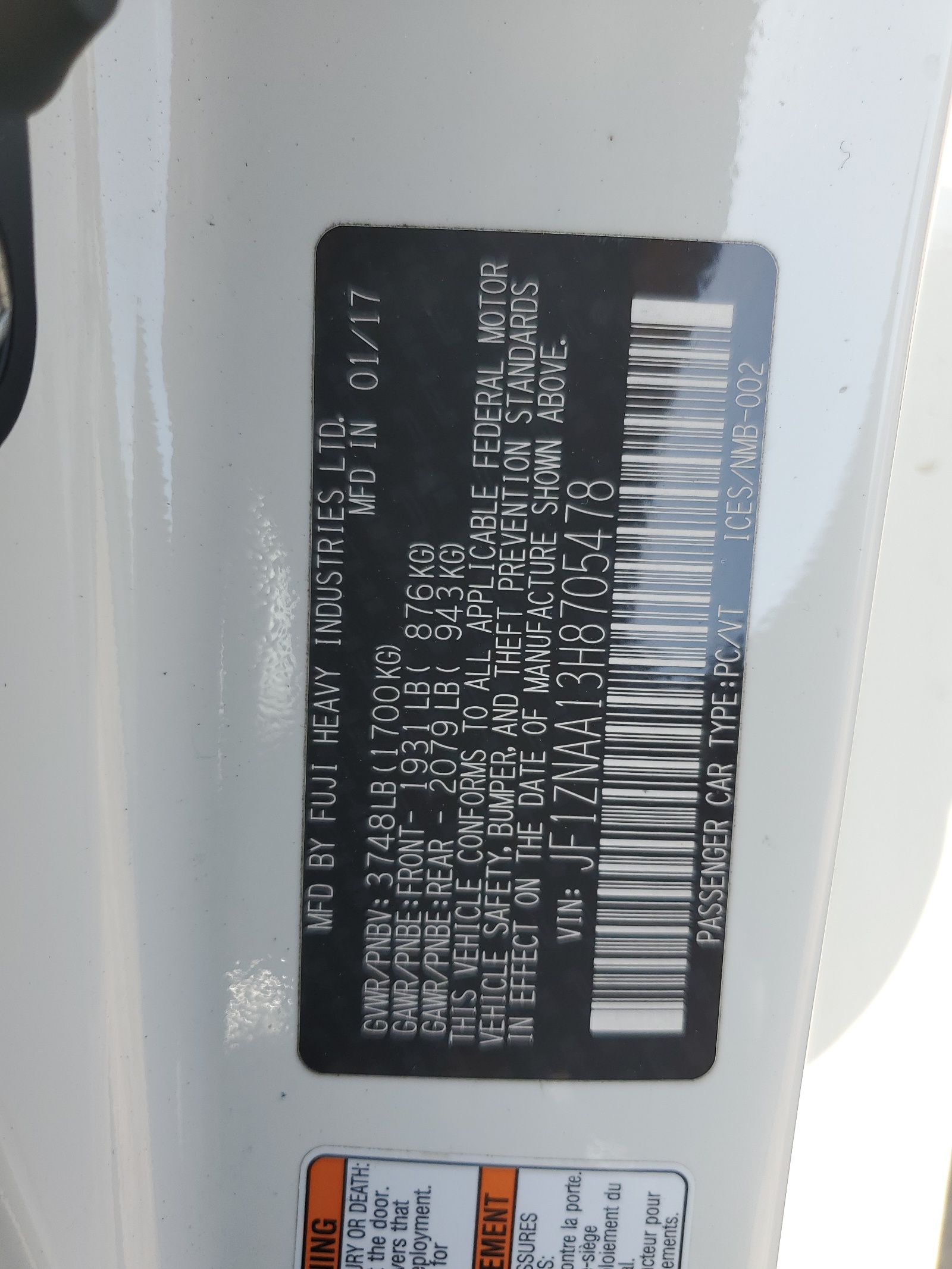 JF1ZNAA13H8705478 2017 Toyota 86 Base