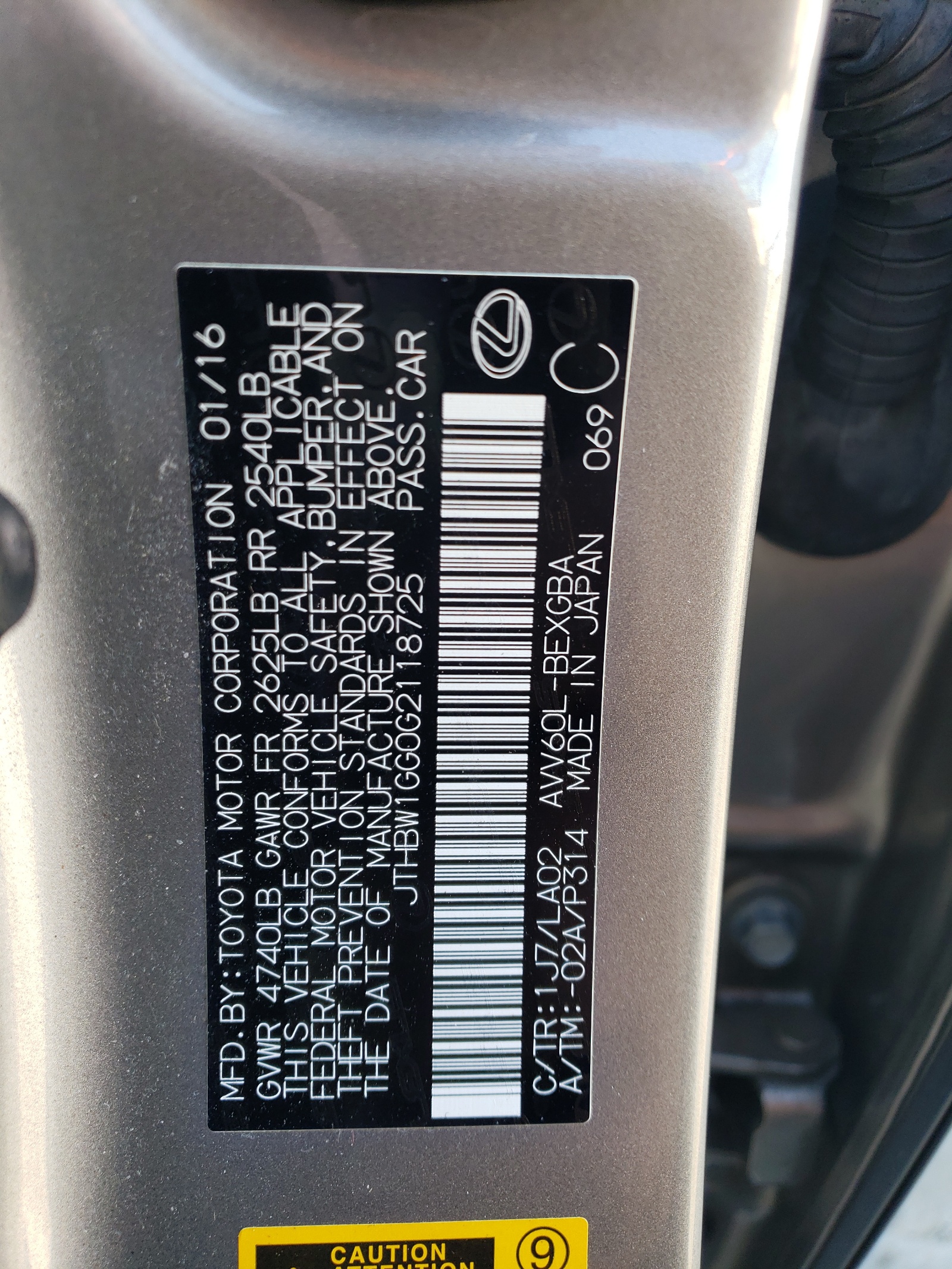 JTHBW1GG0G2118725 2016 Lexus Es 300H