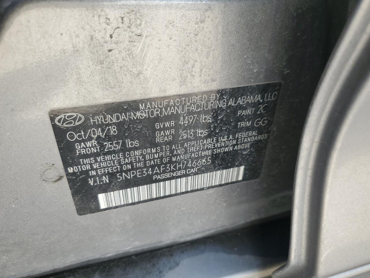 2019 Hyundai Sonata Limited VIN: 5NPE34AF3KH746665 Lot: 63926134