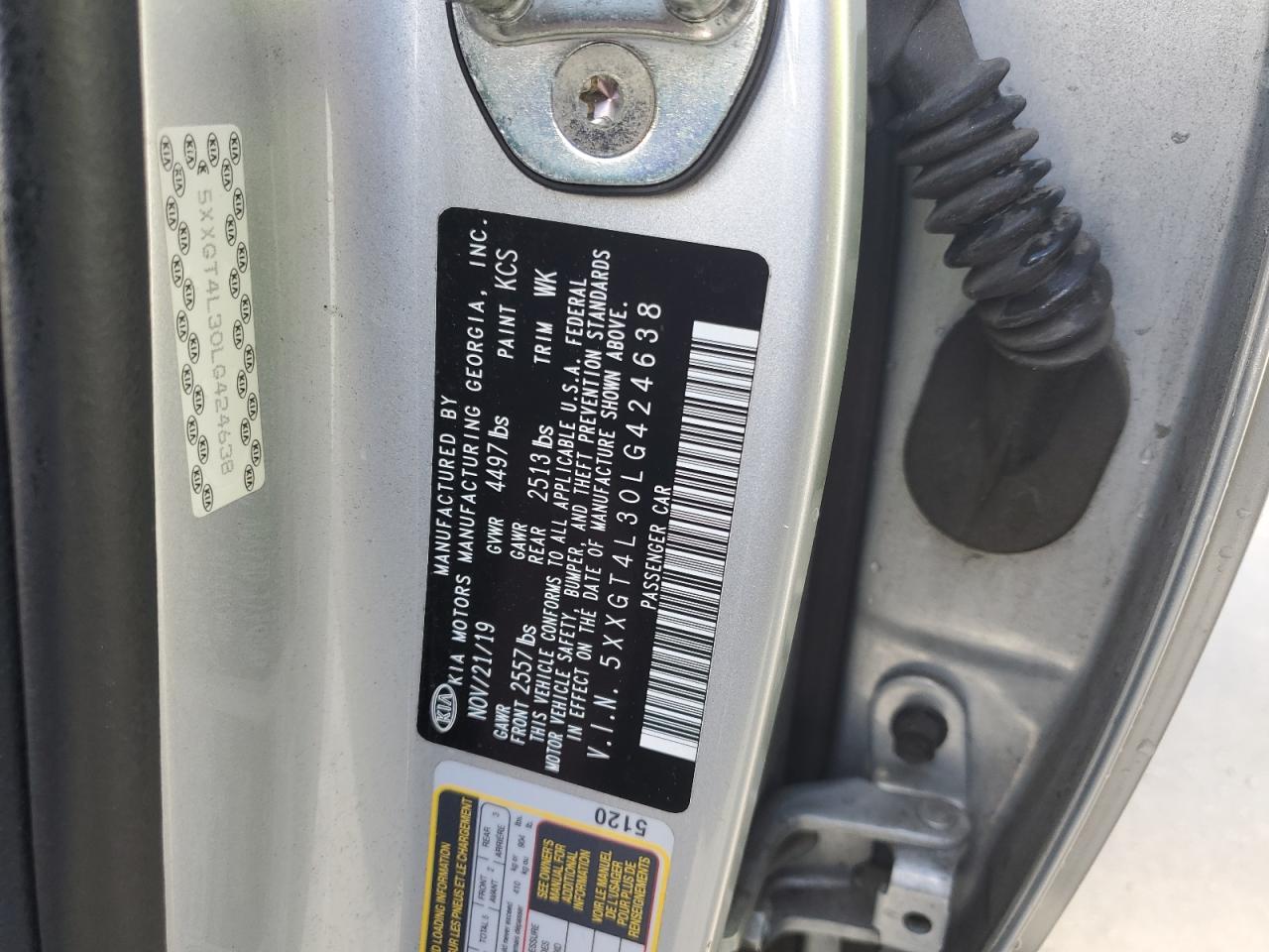 2020 Kia Optima Lx VIN: 5XXGT4L30LG424638 Lot: 62313774