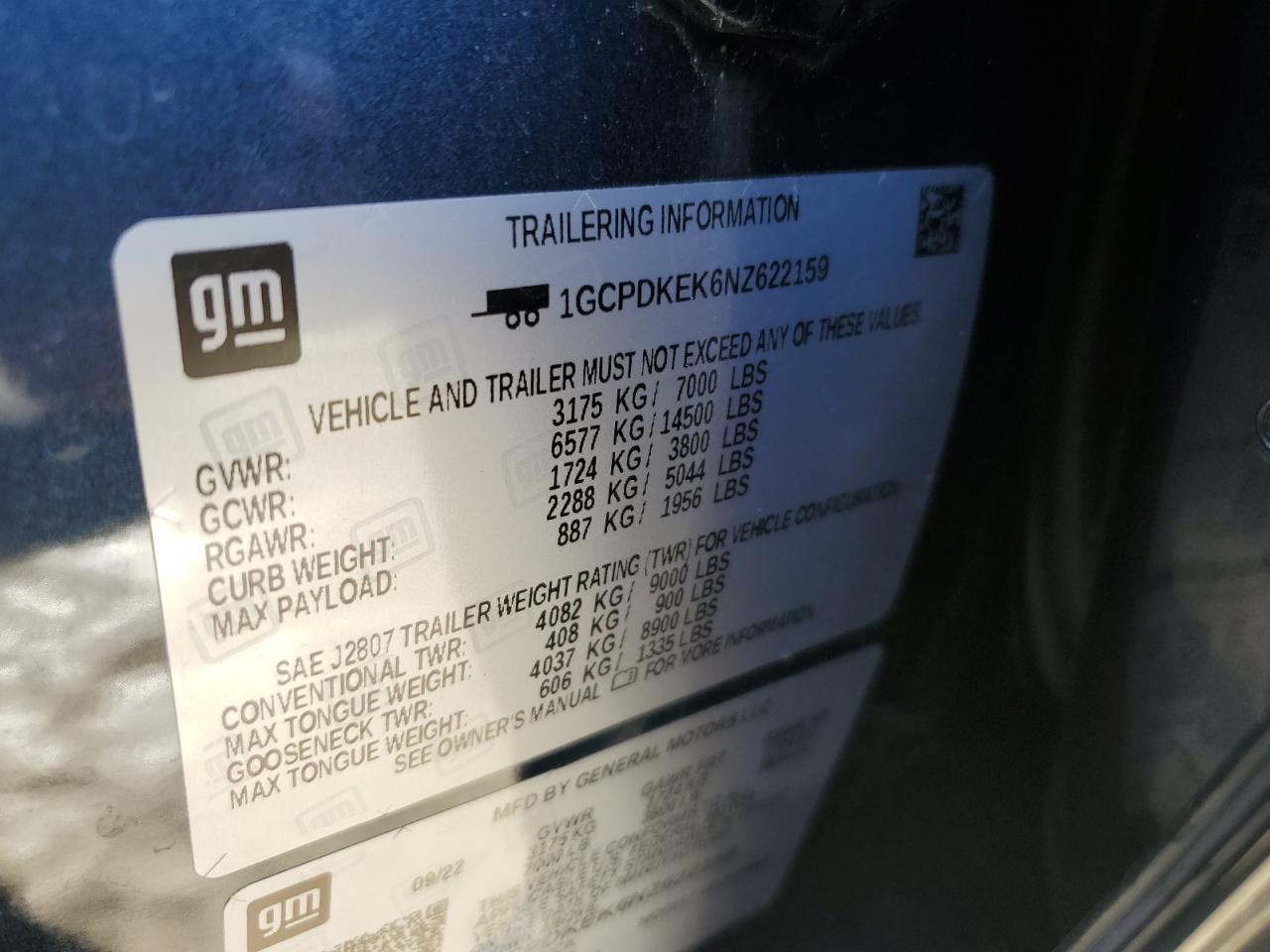 2022 Chevrolet Silverado K1500 Lt-L VIN: 1GCPDKEK6NZ622159 Lot: 62641984