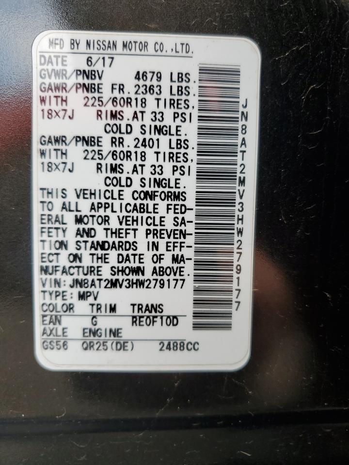 2017 Nissan Rogue S VIN: JN8AT2MV3HW279177 Lot: 62519474