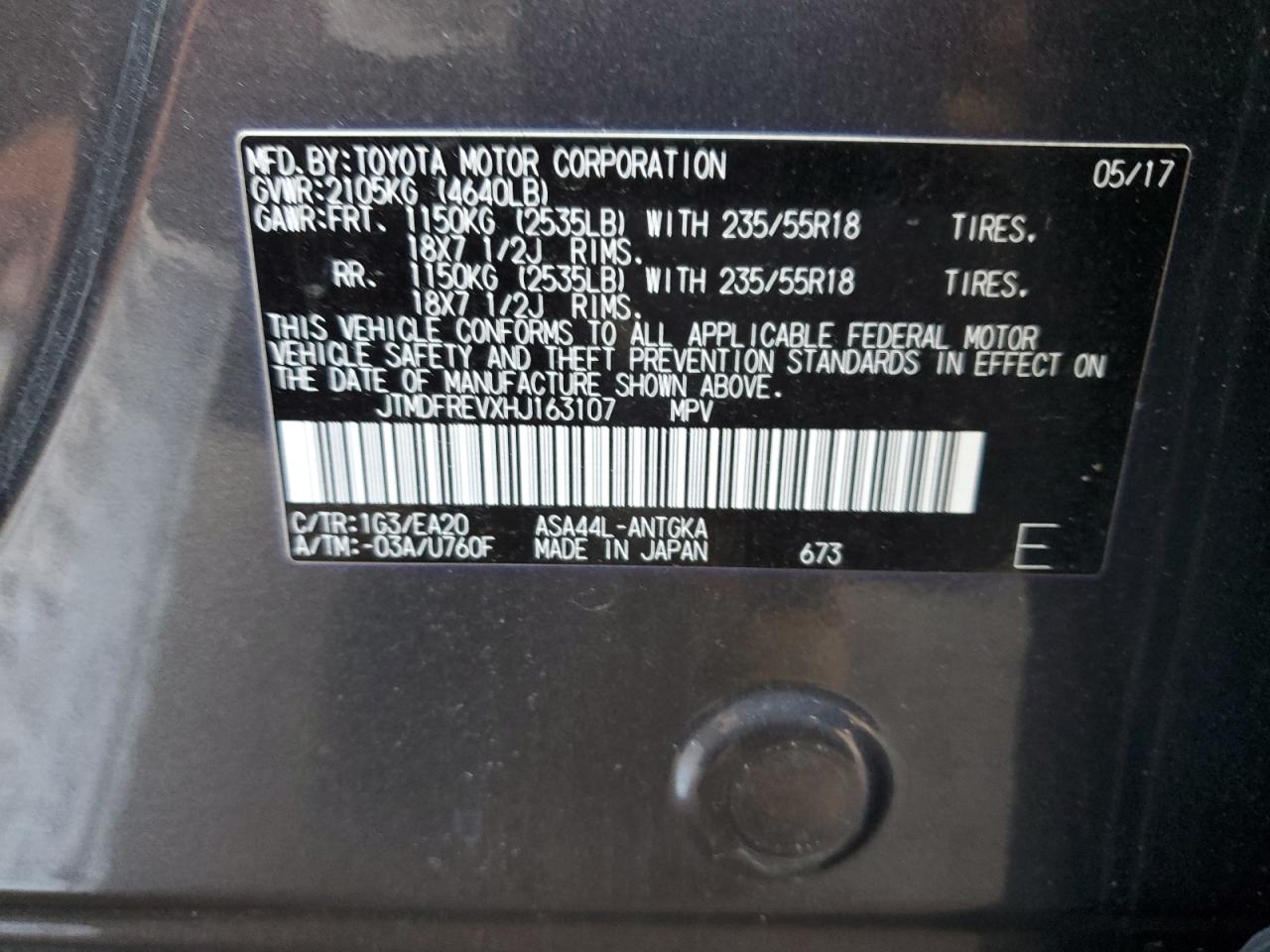 2017 Toyota Rav4 Limited VIN: JTMDFREVXHJ163107 Lot: 65554224