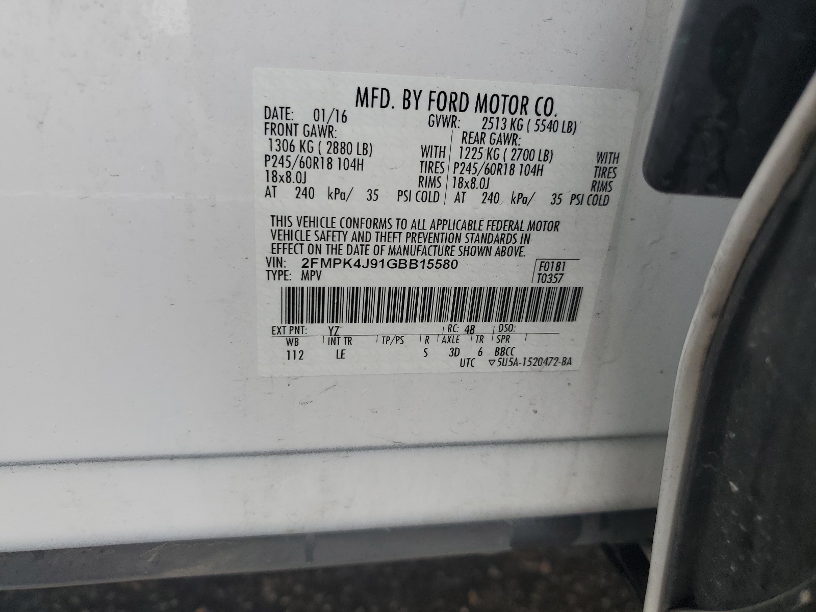 2FMPK4J91GBB15580 2016 Ford Edge Sel