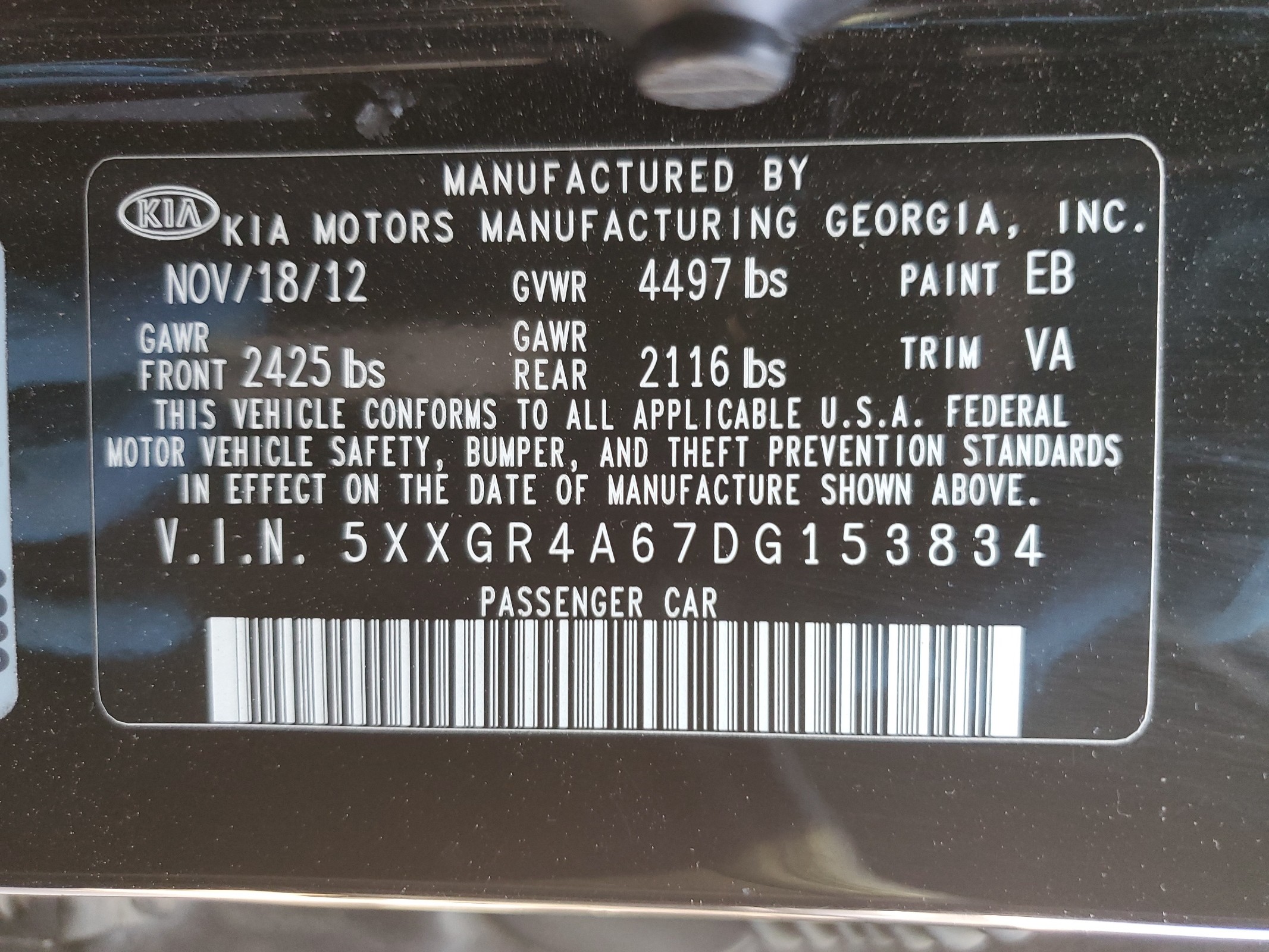 5XXGR4A67DG153834 2013 Kia Optima Sx