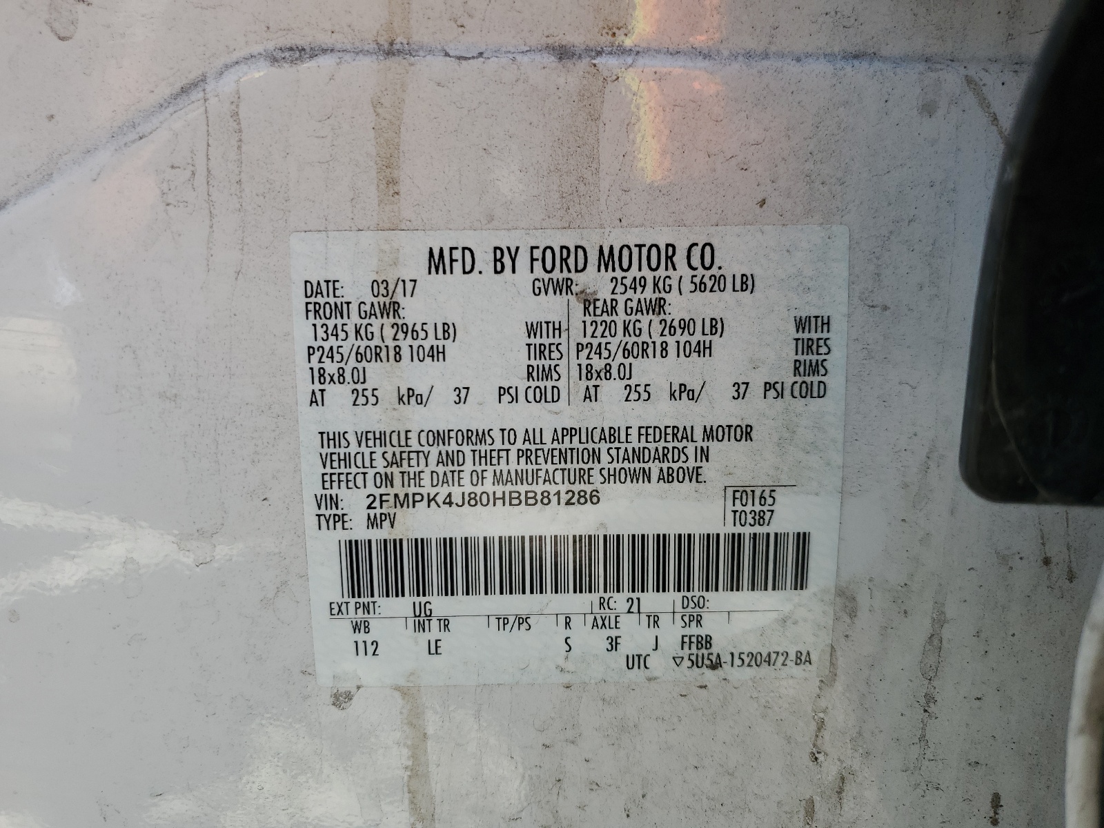 2FMPK4J80HBB81286 2017 Ford Edge Sel