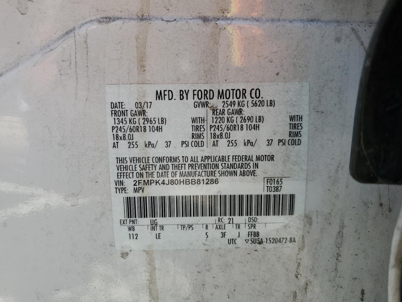 2017 Ford Edge Sel VIN: 2FMPK4J80HBB81286 Lot: 61854834