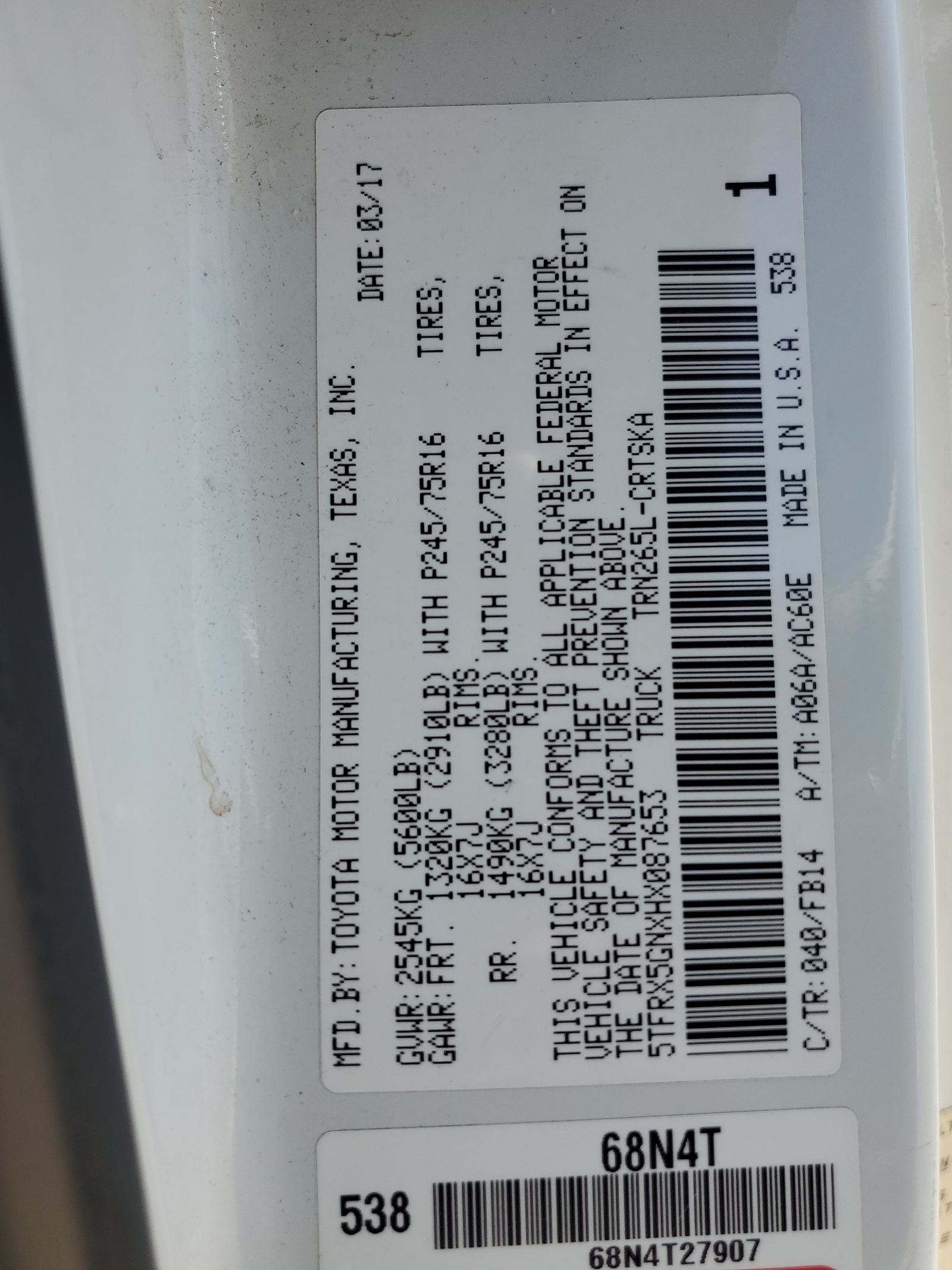 5TFRX5GNXHX087653 2017 Toyota Tacoma Access Cab