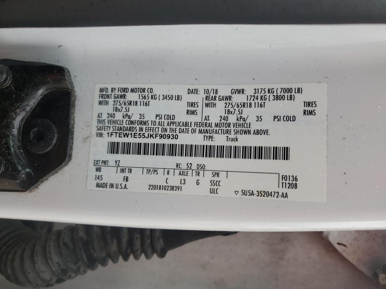 2018 Ford F150 Supercrew VIN: 1FTEW1E55JKF90930 Lot: 64619684