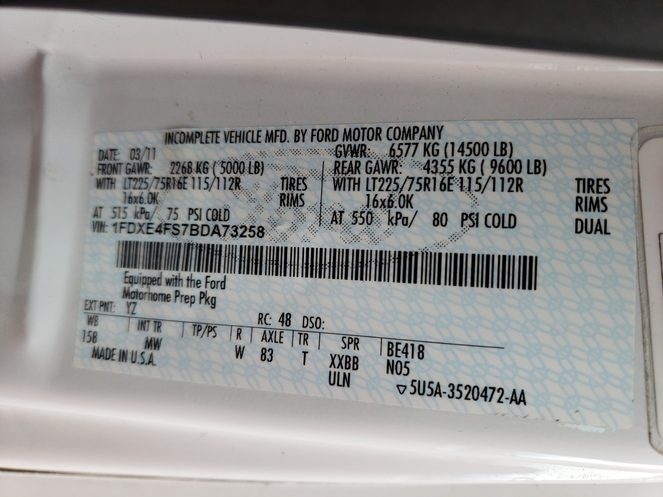 1FDXE4FS7BDA73258 2011 Ford Econoline E450 Super Duty Cutaway Van