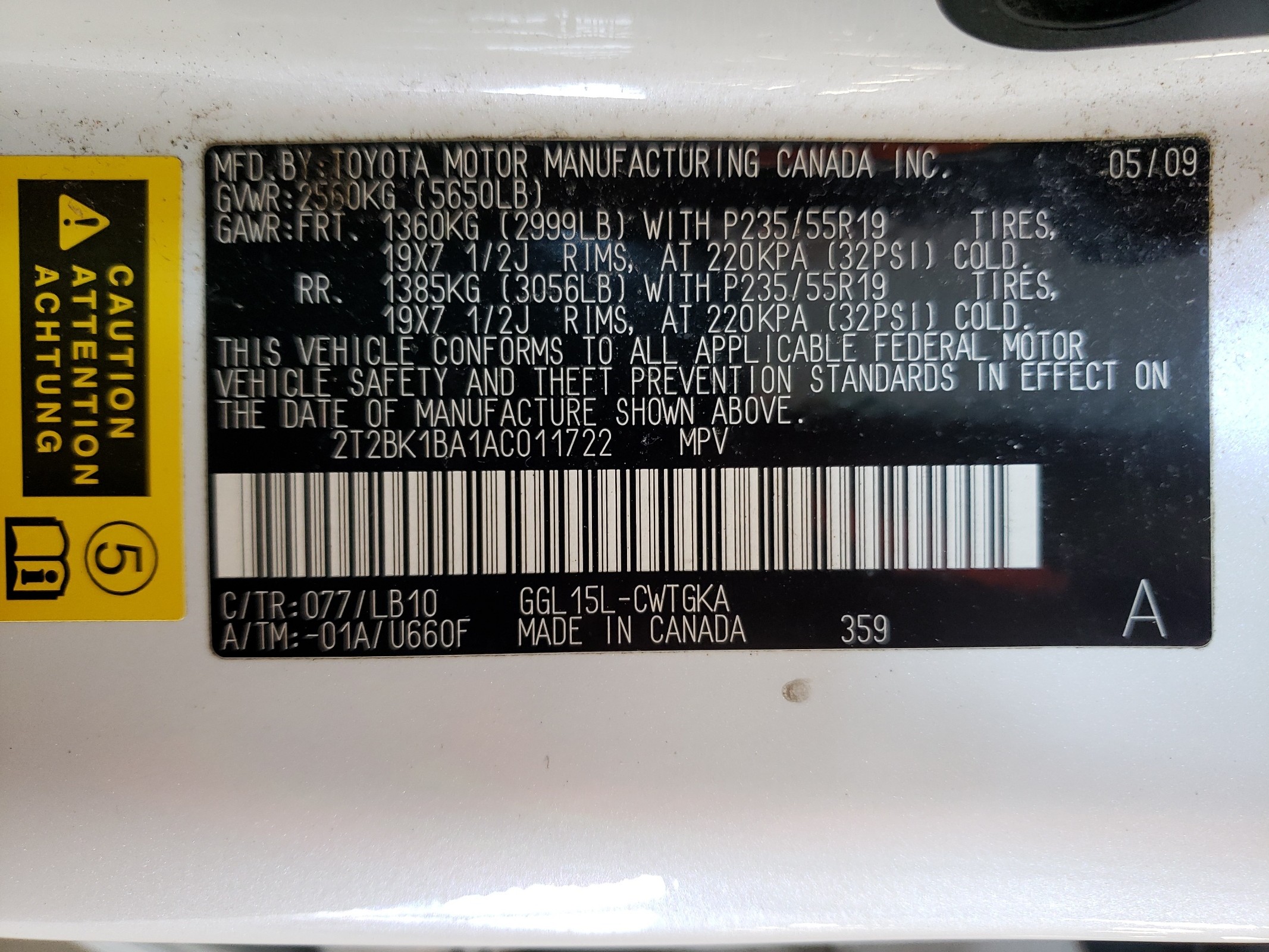 2T2BK1BA1AC011722 2010 Lexus Rx 350