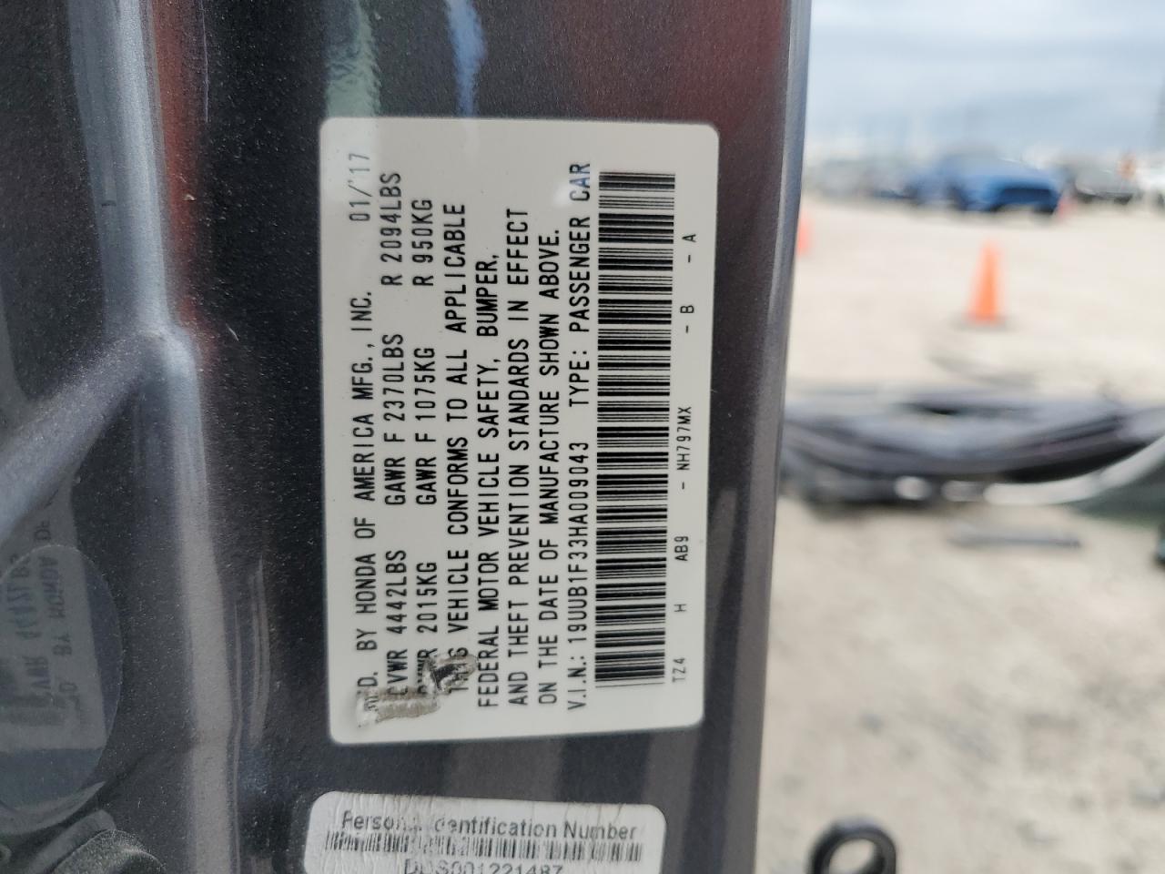 2017 Acura Tlx VIN: 19UUB1F33HA009043 Lot: 62944694