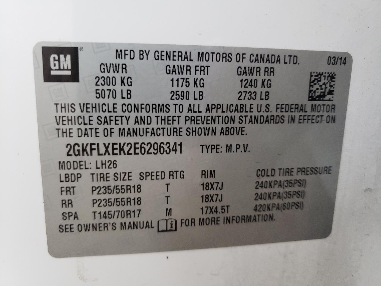 2014 GMC Terrain Slt VIN: 2GKFLXEK2E6296341 Lot: 62681894