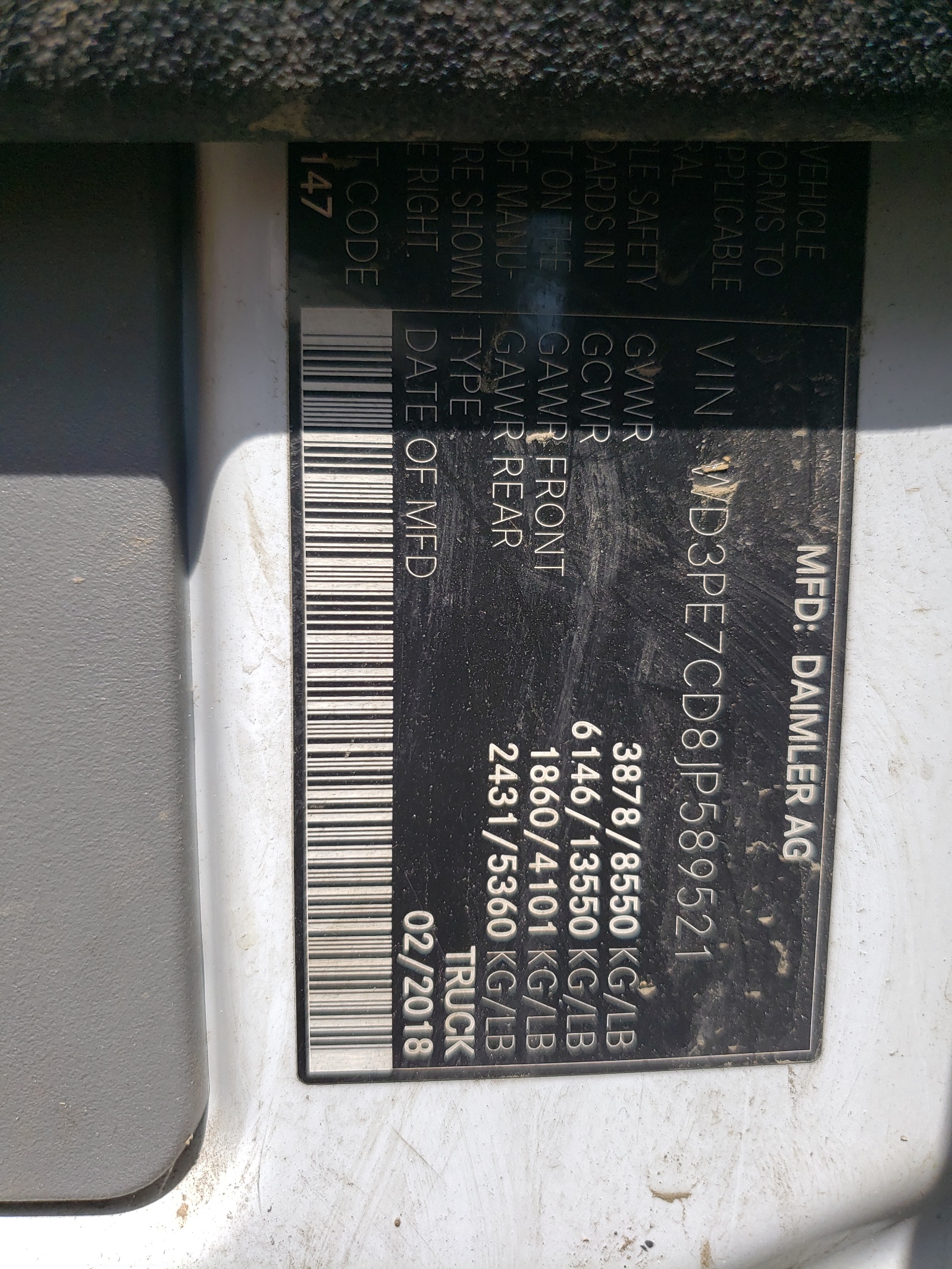 WD3PE7CD8JP589521 2018 Mercedes-Benz Sprinter 2500