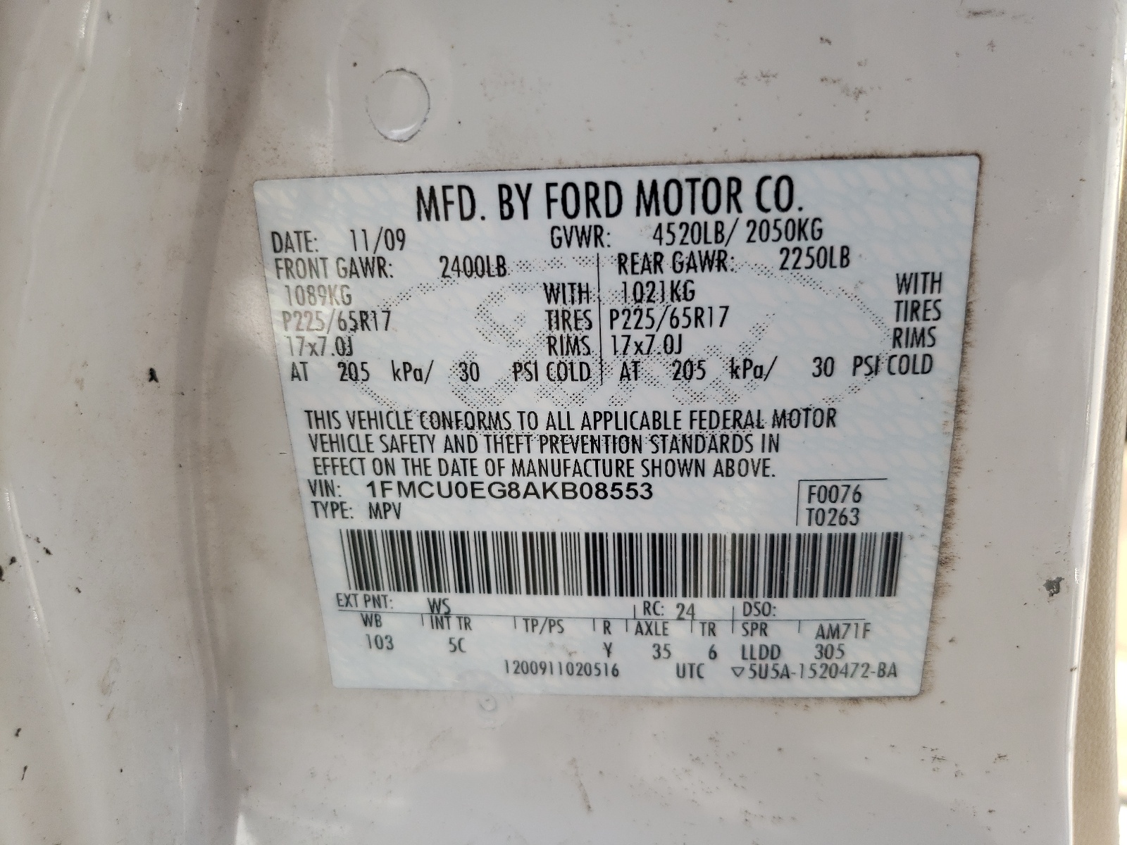 1FMCU0EG8AKB08553 2010 Ford Escape Limited