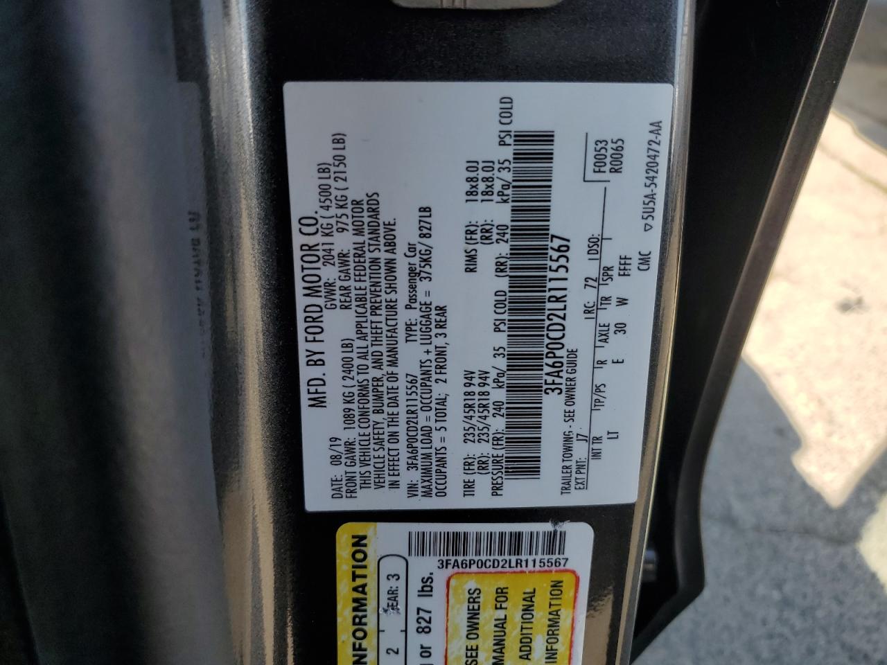 2020 Ford Fusion Sel VIN: 3FA6P0CD2LR115567 Lot: 62753154