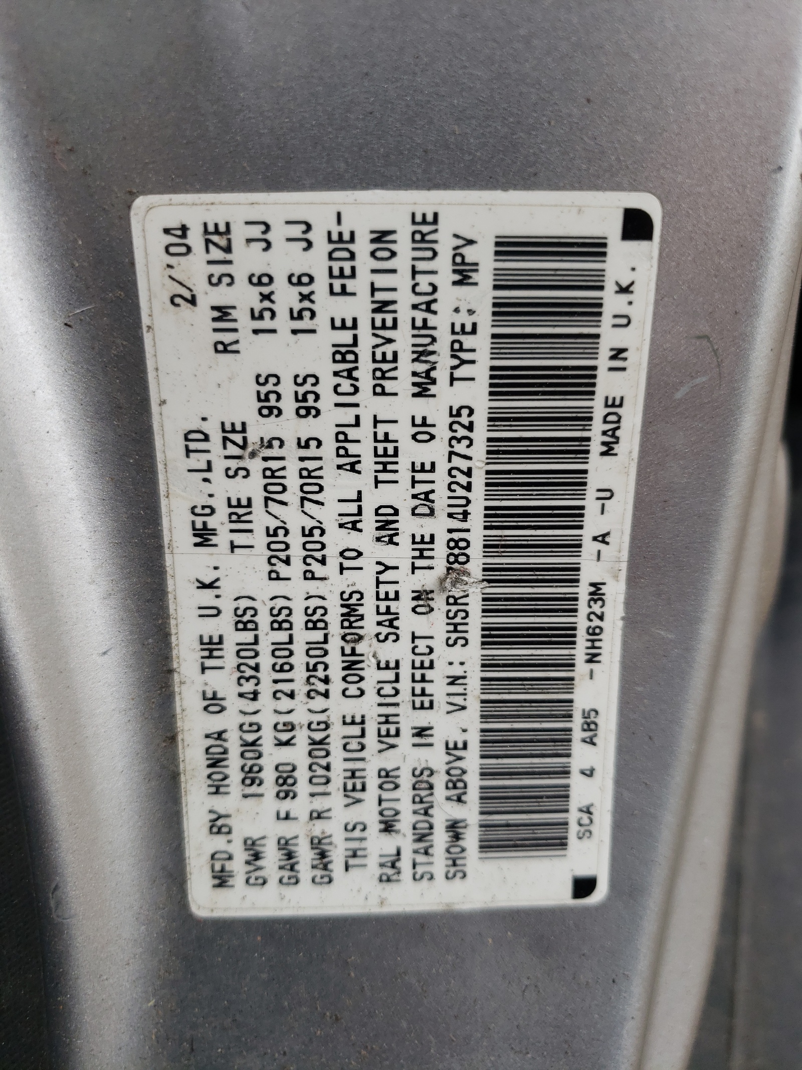 SHSRD78814U227325 2004 Honda Cr-V Ex