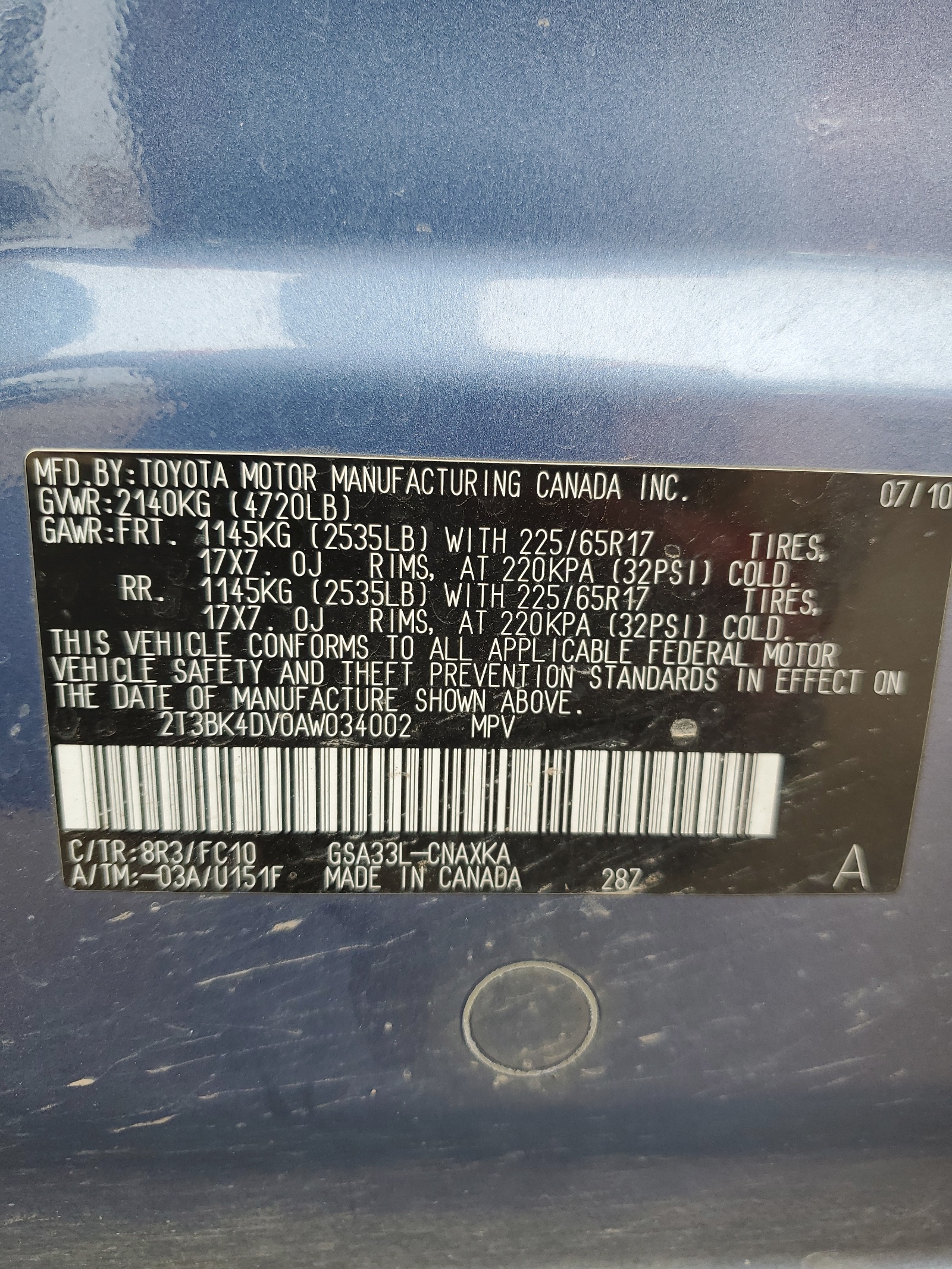 2T3BK4DV0AW034002 2010 Toyota Rav4