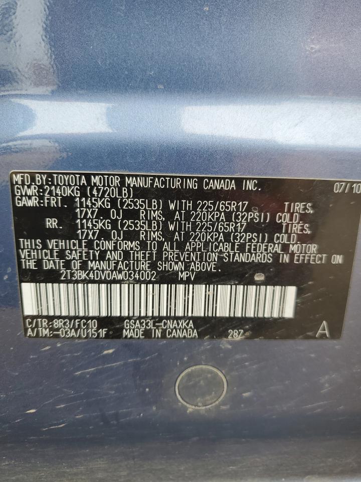 2010 Toyota Rav4 VIN: 2T3BK4DV0AW034002 Lot: 61345604