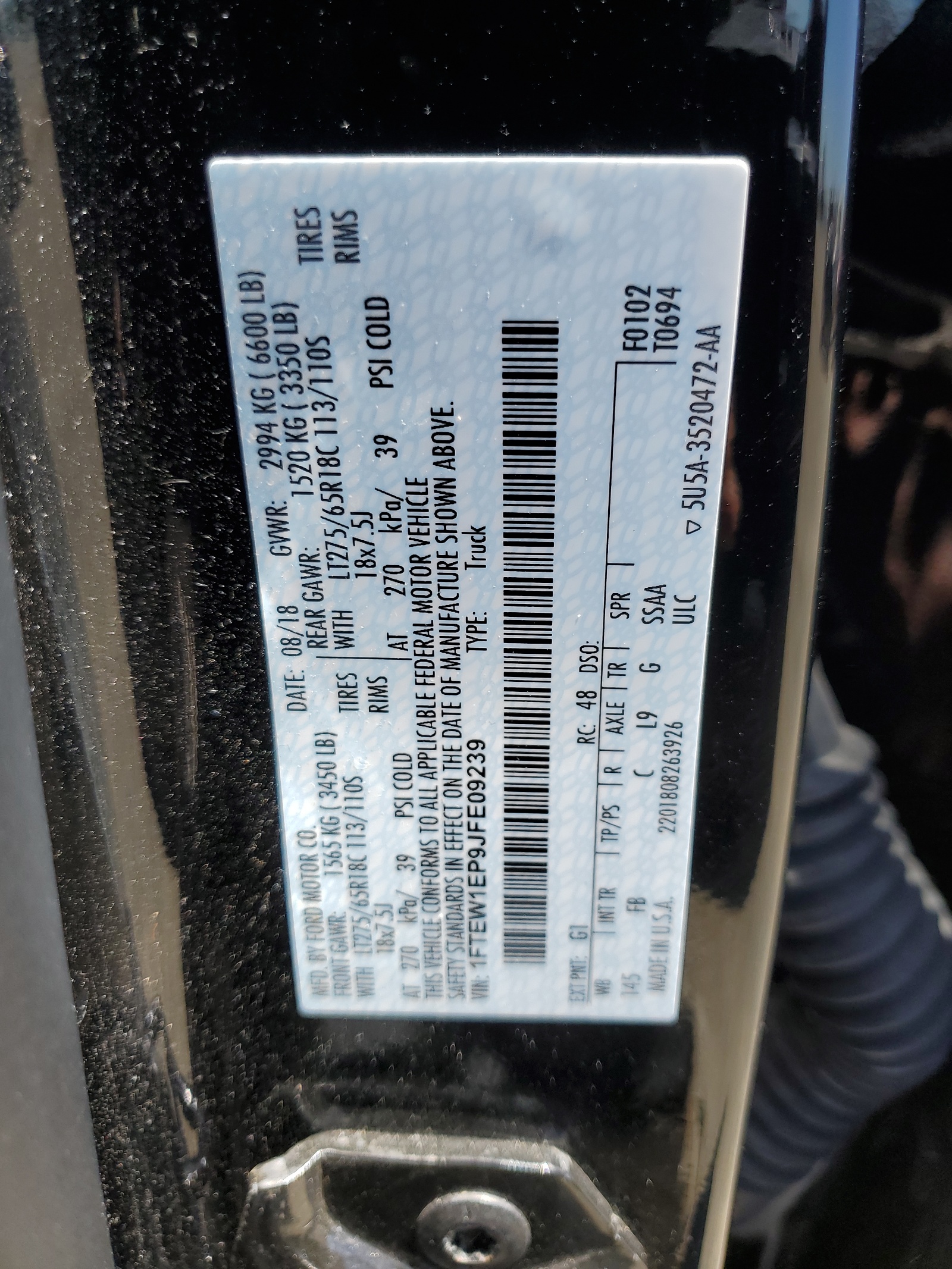 1FTEW1EP9JFE09239 2018 Ford F150 Supercrew