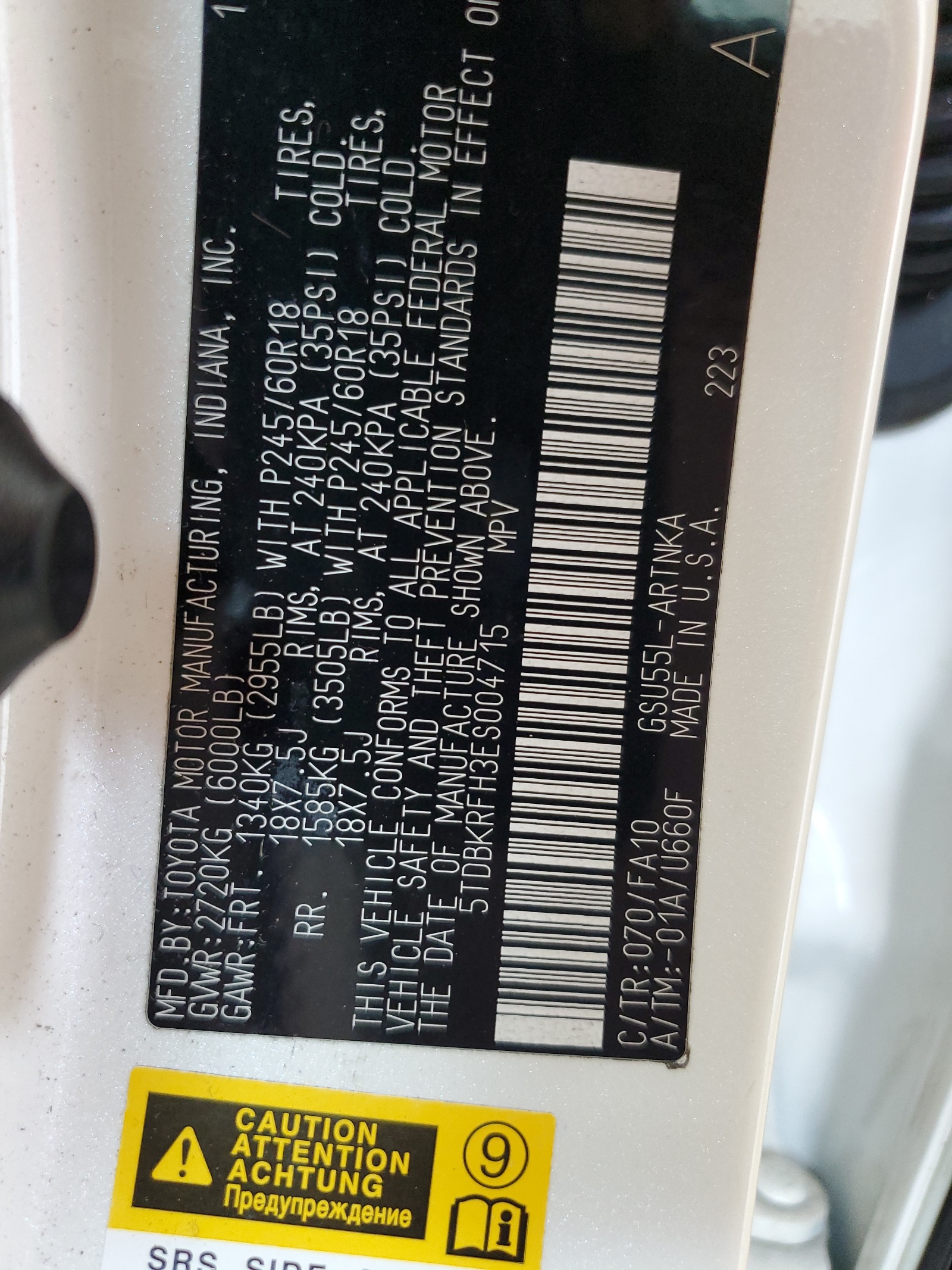 5TDBKRFH3ES004715 2014 Toyota Highlander Le