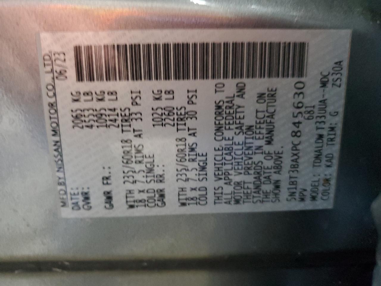 2023 Nissan Rogue Sv VIN: 5N1BT3BAXPC845630 Lot: 64608394