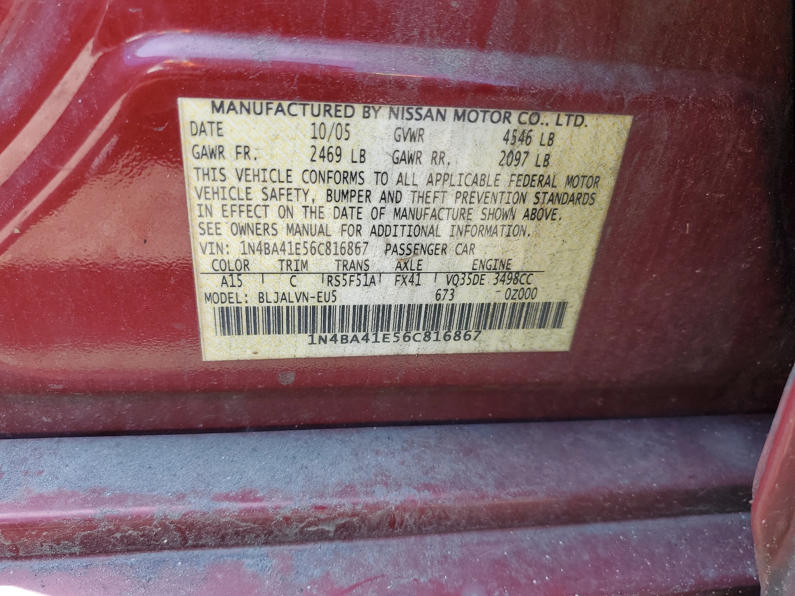 1N4BA41E56C816867 2006 Nissan Maxima Se