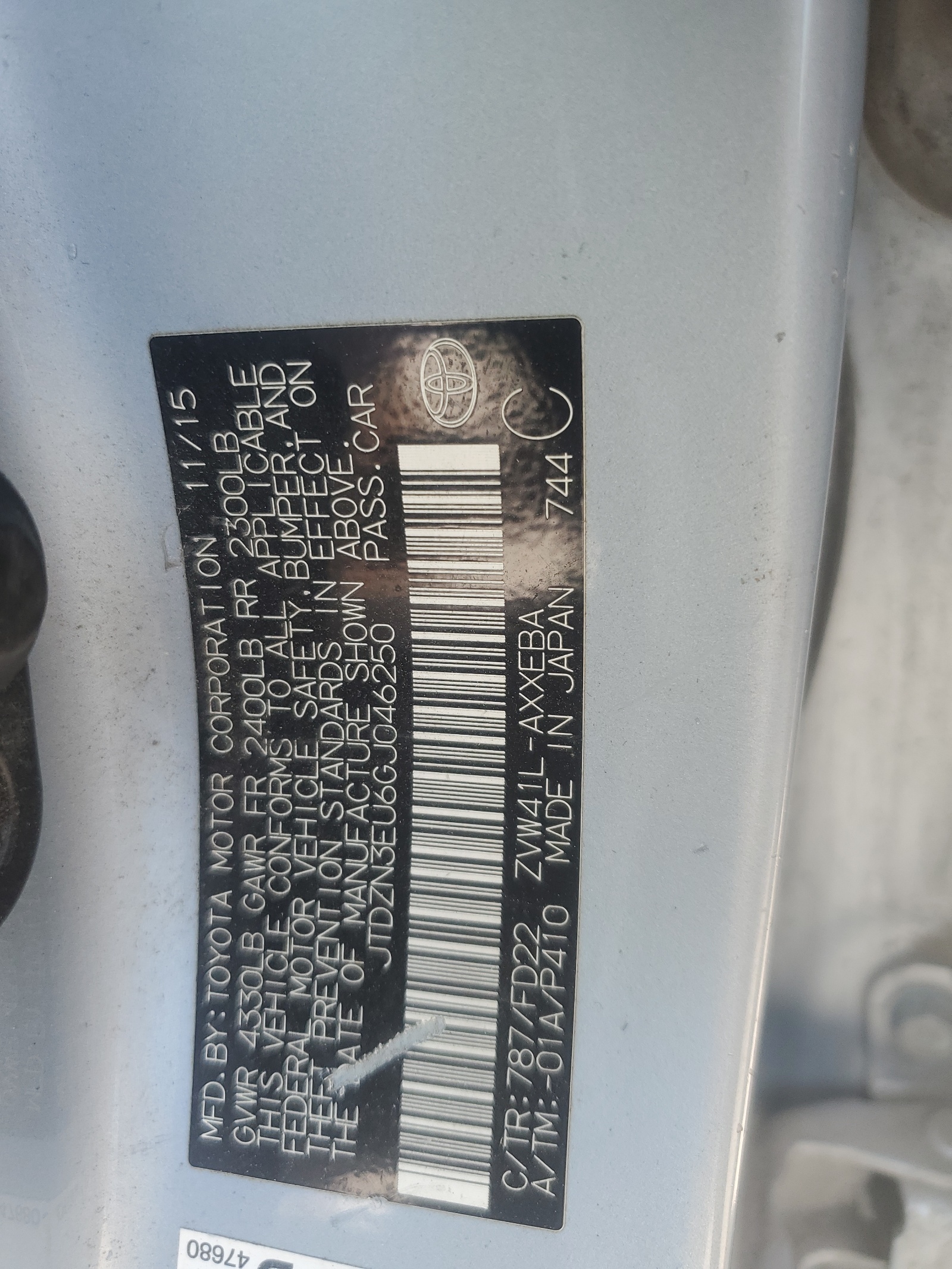 JTDZN3EU6GJ046250 2016 Toyota Prius V