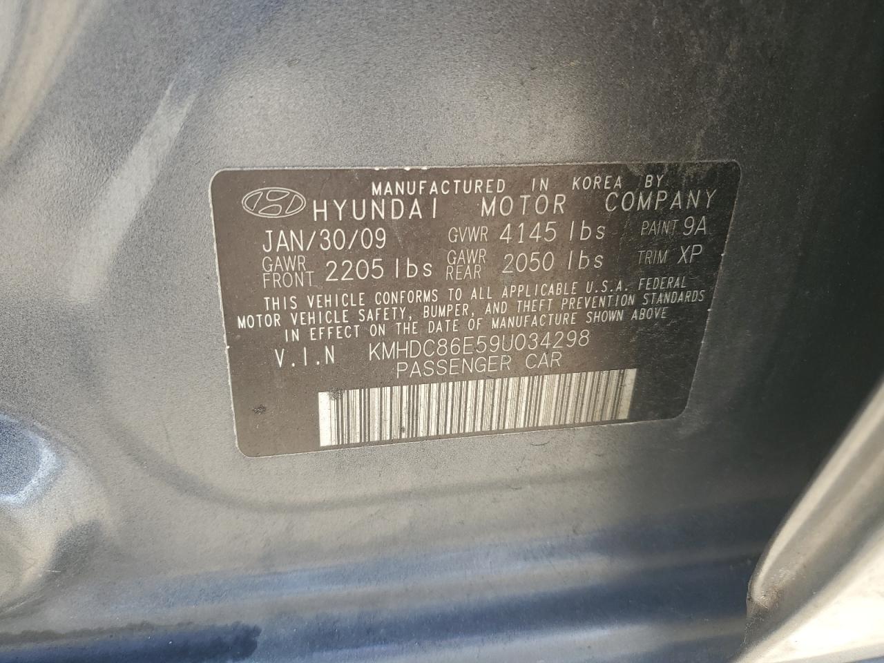 2009 Hyundai Elantra Touring VIN: KMHDC86E59U034298 Lot: 61665384