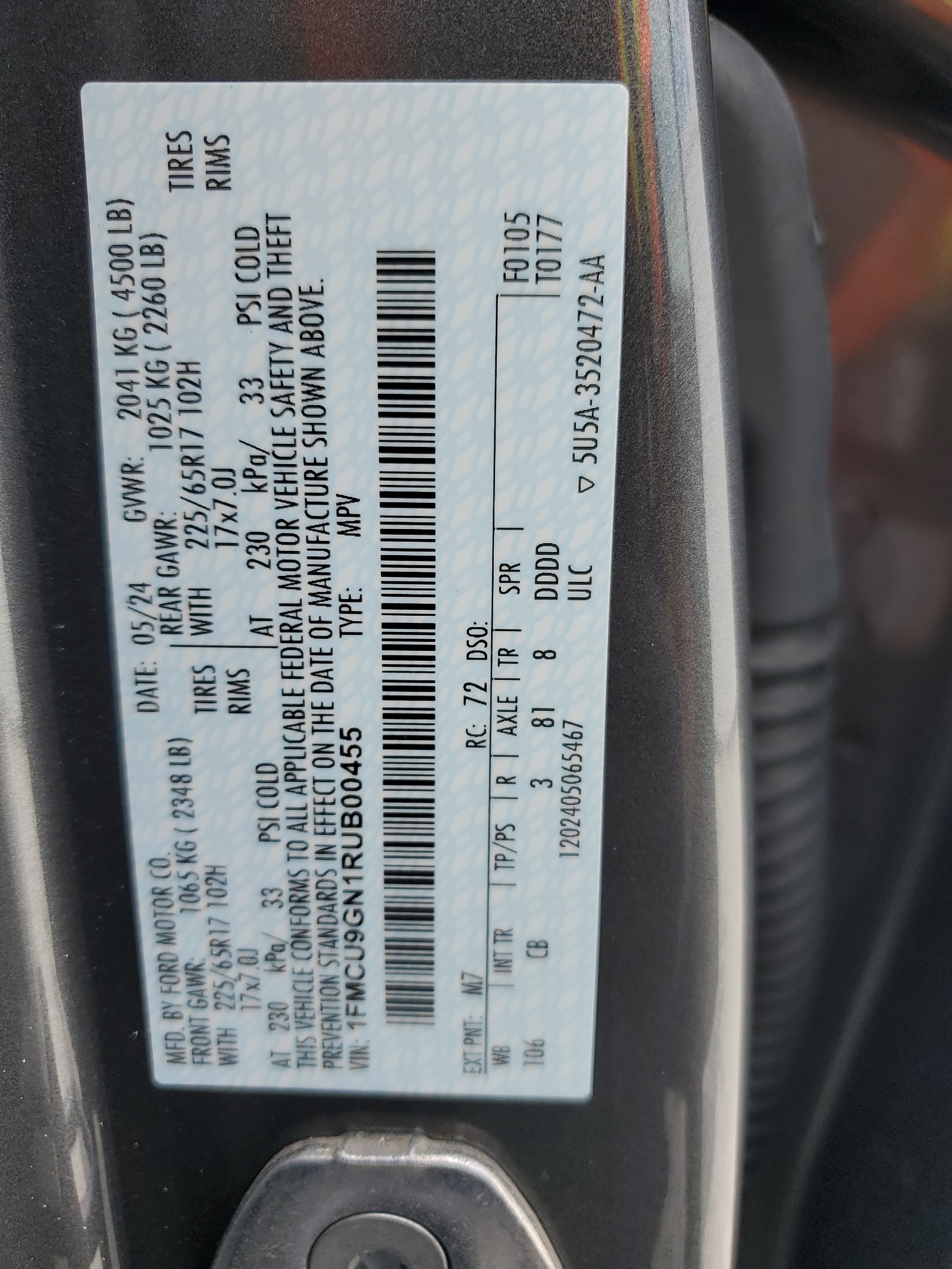 1FMCU9GN1RUB00455 2024 Ford Escape Active