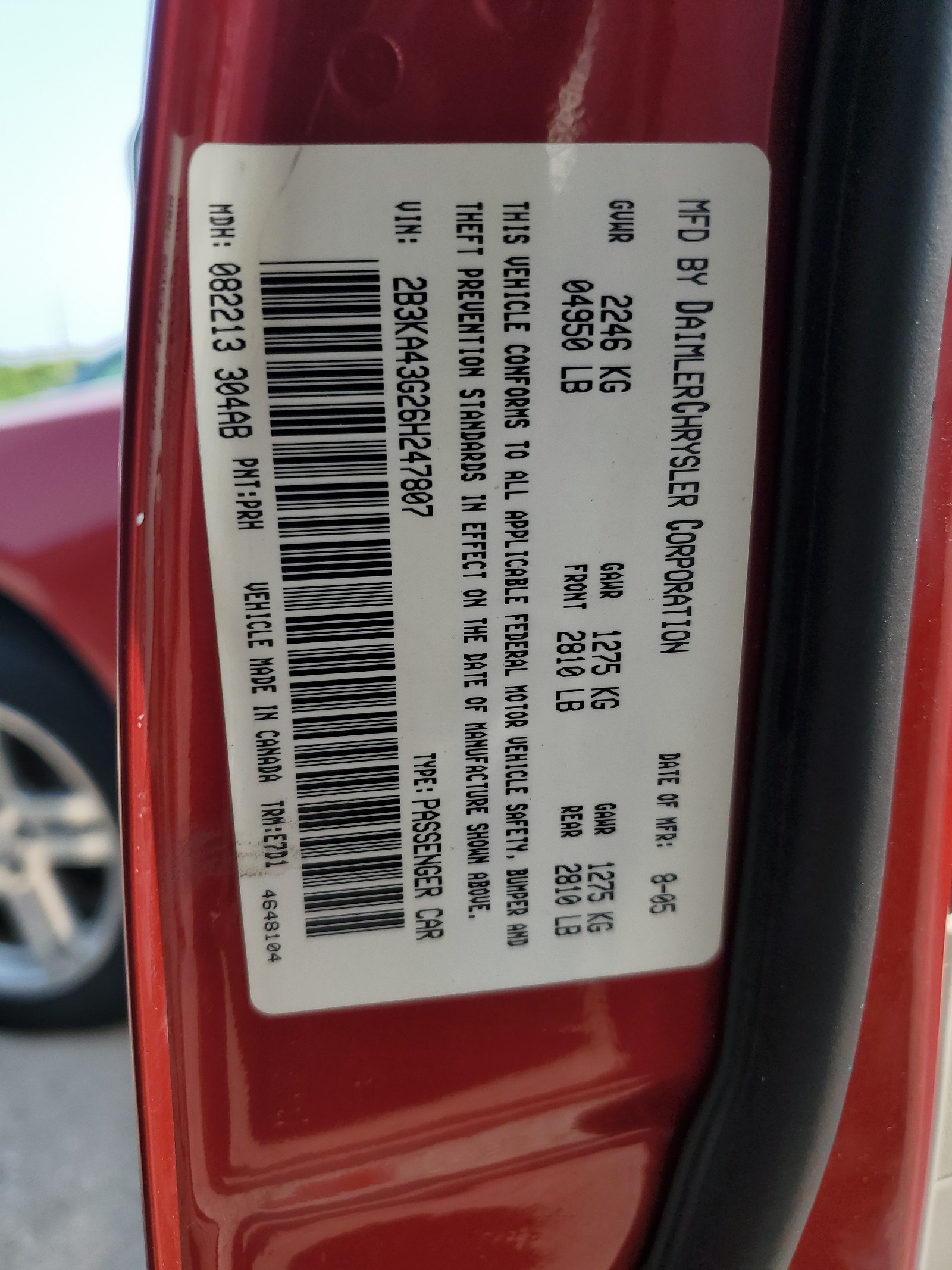 2B3KA43G26H247807 2006 Dodge Charger Se