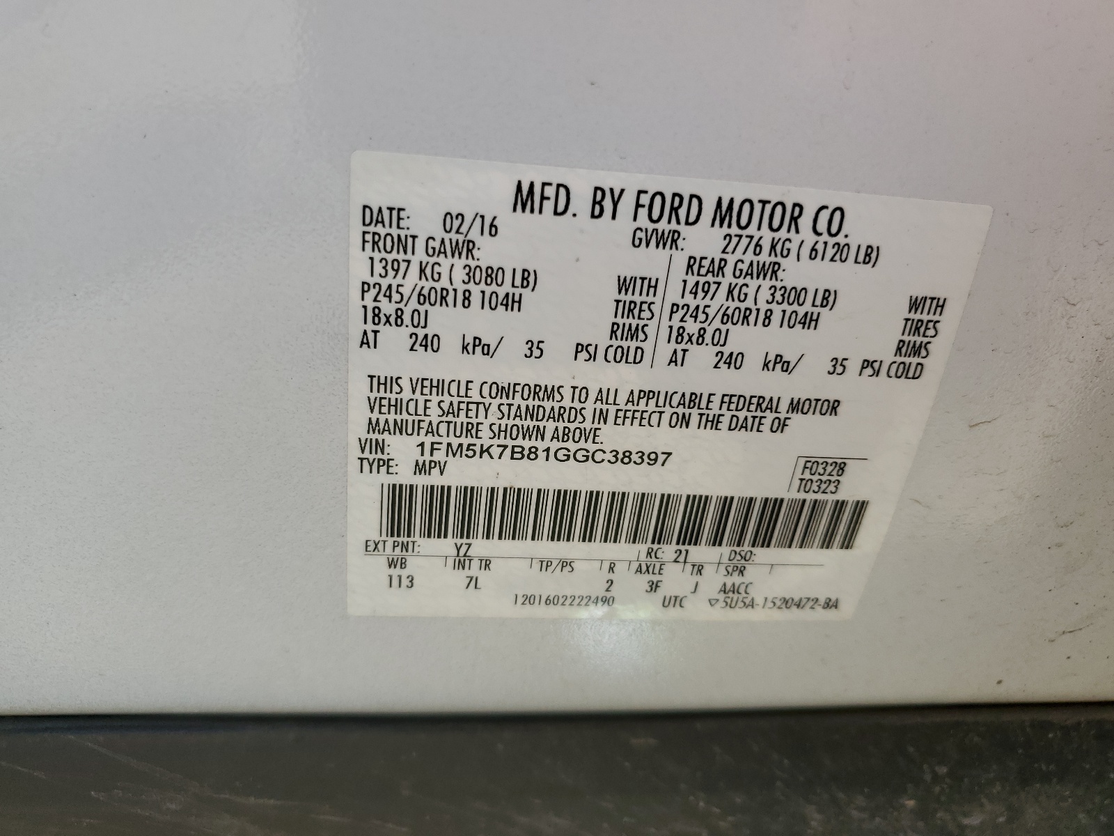 1FM5K7B81GGC38397 2016 Ford Explorer