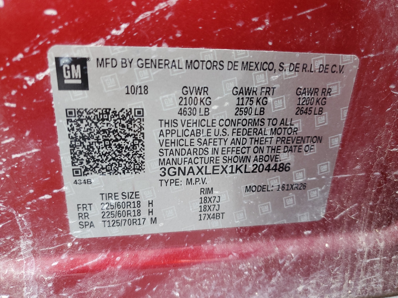 3GNAXLEX1KL204486 2019 Chevrolet Equinox Lt