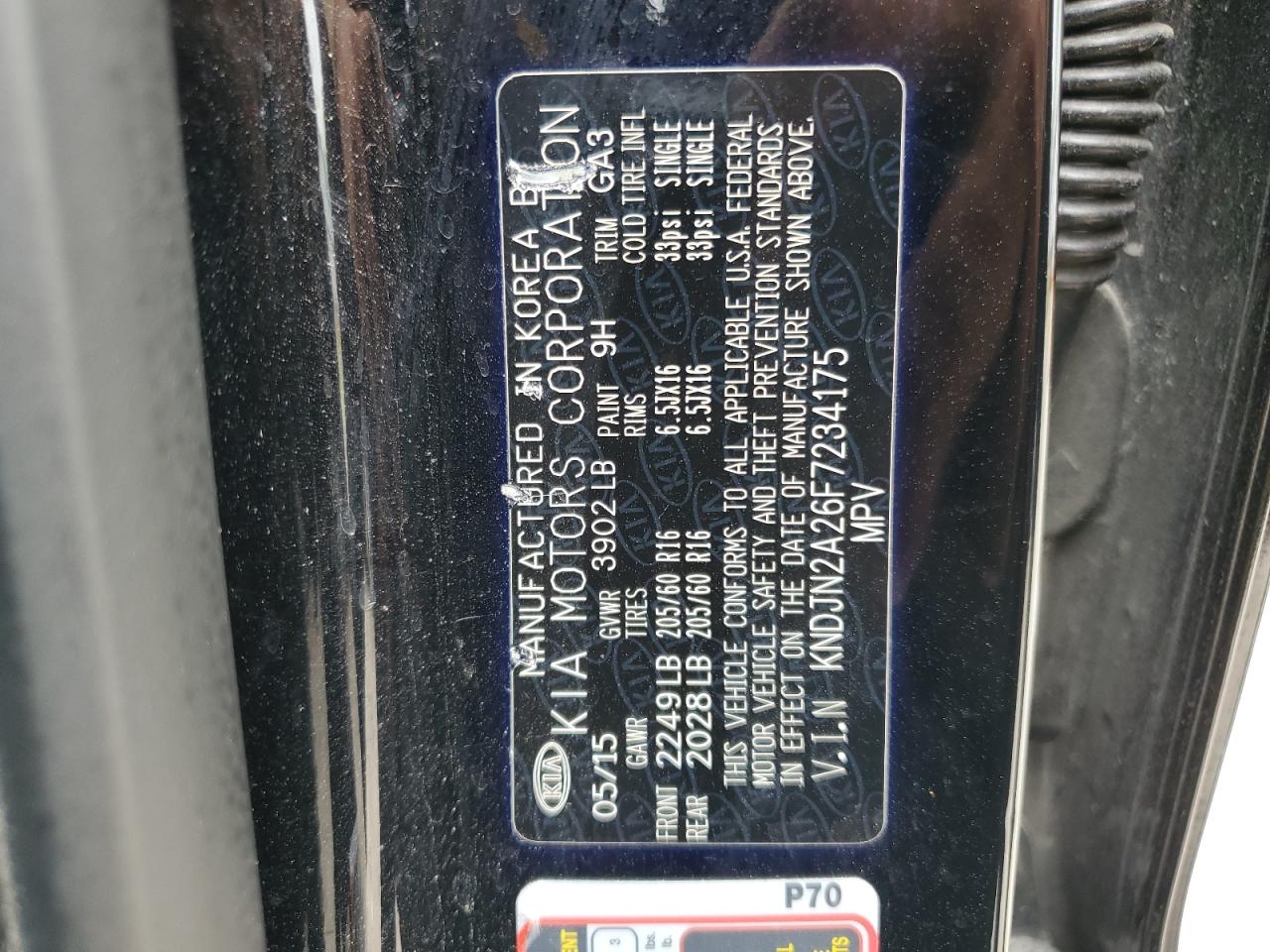 2015 Kia Soul VIN: KNDJN2A26F7234175 Lot: 62716984