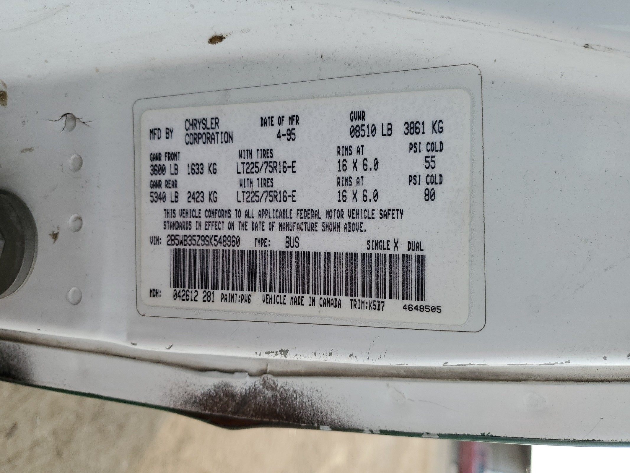 2B5WB35Z9SK548960 1995 Dodge Ram Wagon B3500