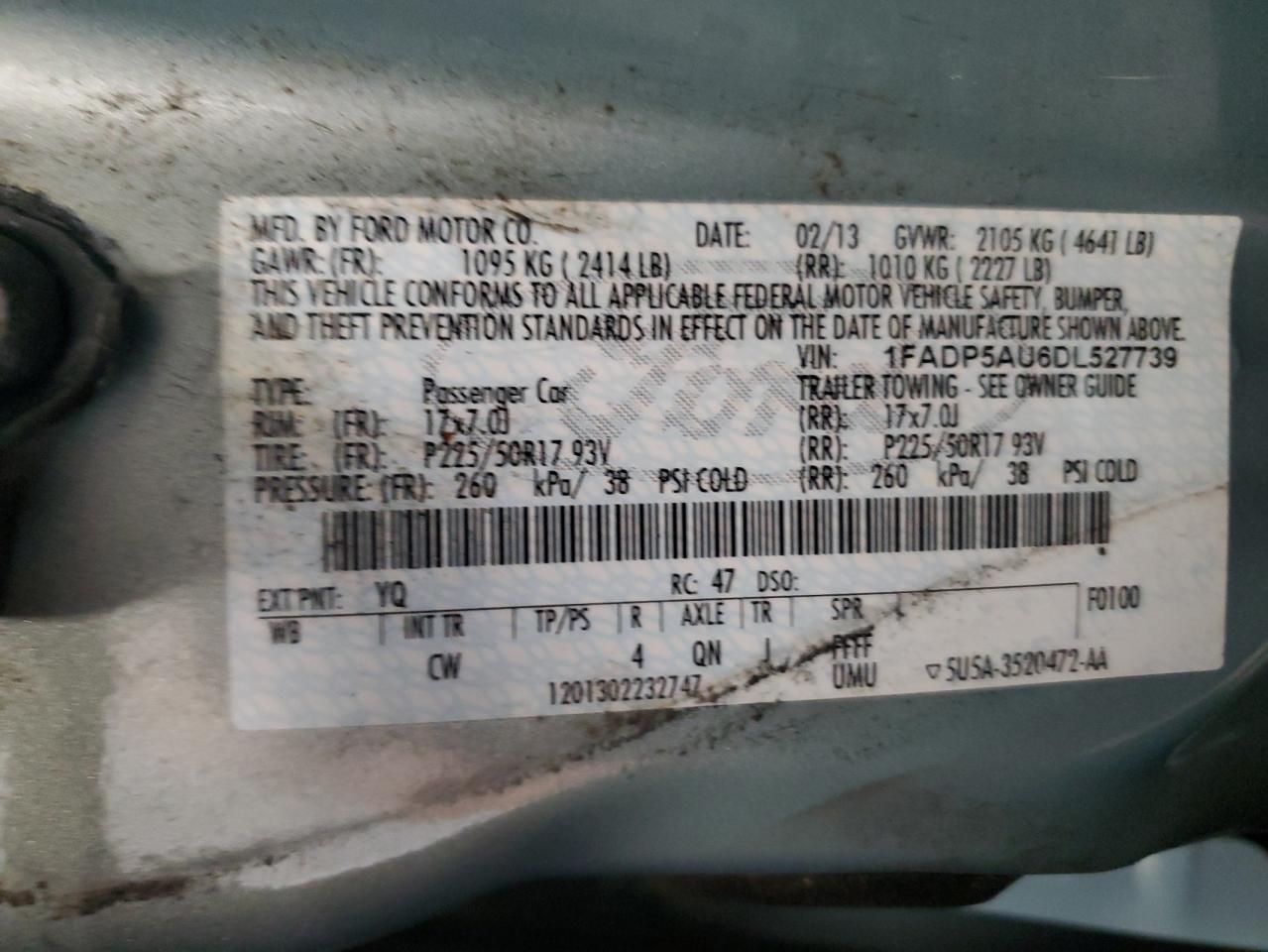 2013 Ford C-Max Se VIN: 1FADP5AU6DL527739 Lot: 62393144