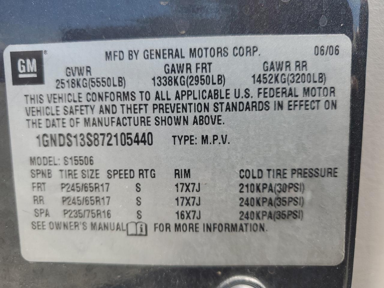 2007 Chevrolet Trailblazer Ls VIN: 1GNDS13S872105440 Lot: 63003364