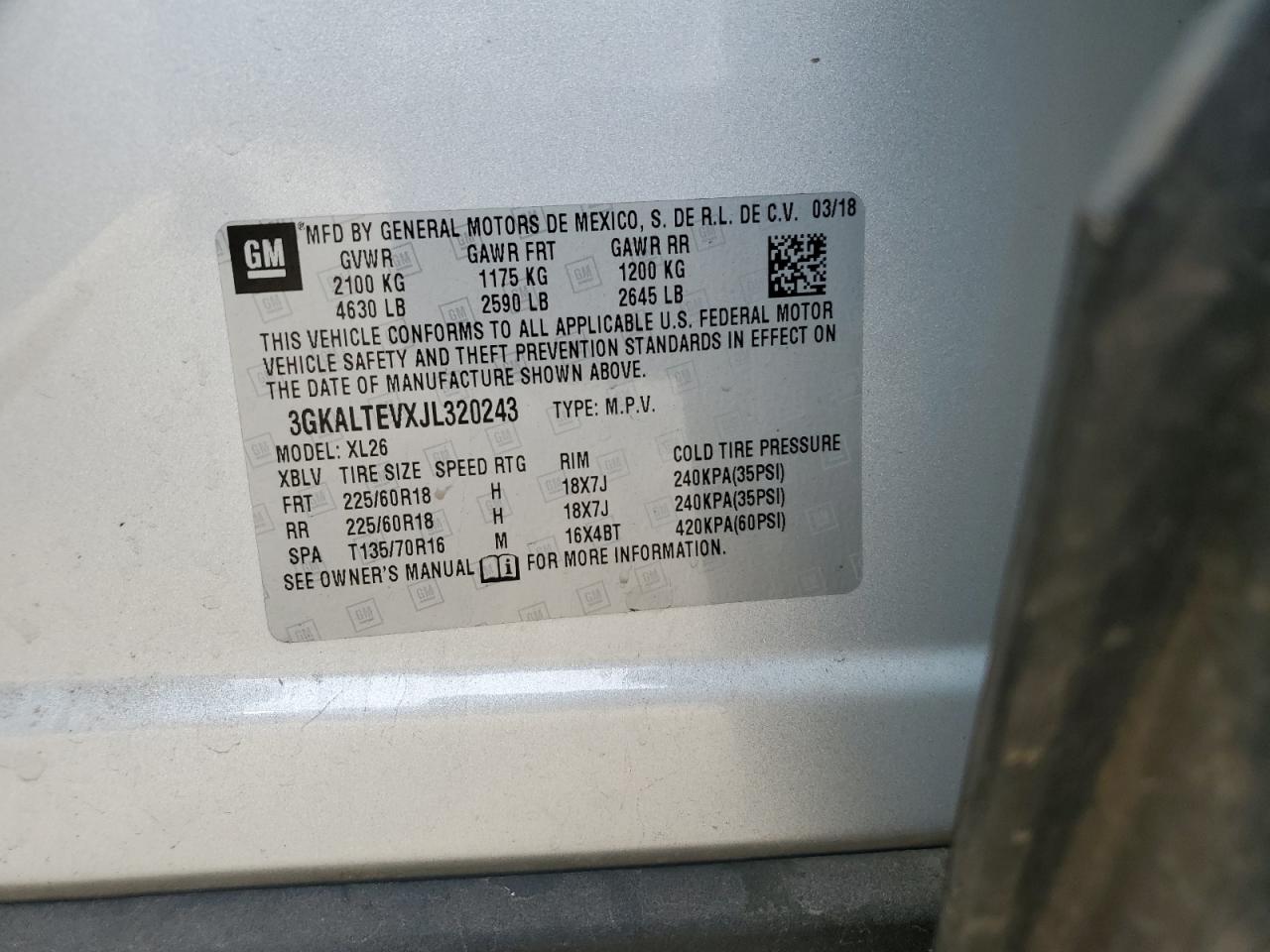 2018 GMC Terrain Sle VIN: 3GKALTEVXJL320243 Lot: 64045094