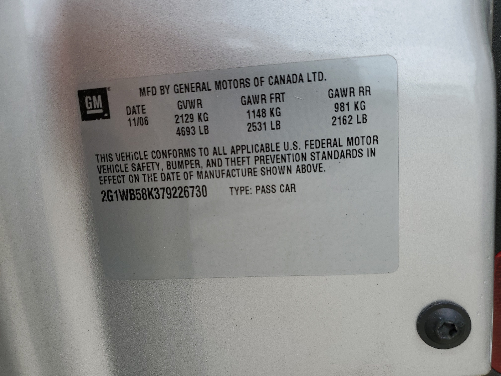 2G1WB58K379226730 2007 Chevrolet Impala Ls