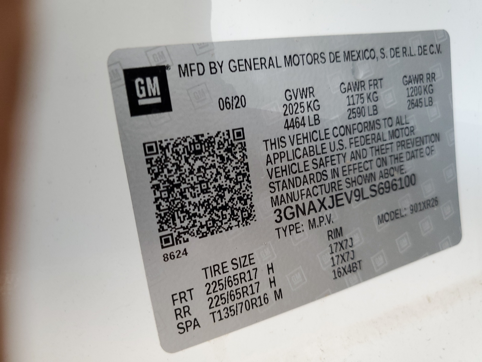 3GNAXJEV9LS696100 2020 Chevrolet Equinox Lt