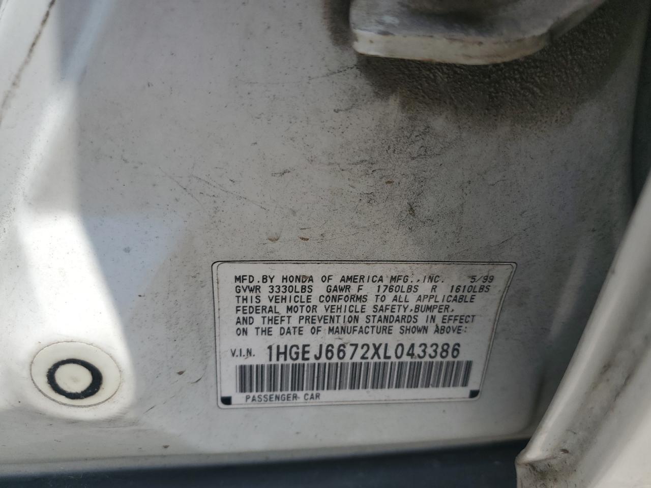 1999 Honda Civic Lx VIN: 1HGEJ6672XL043386 Lot: 65387644