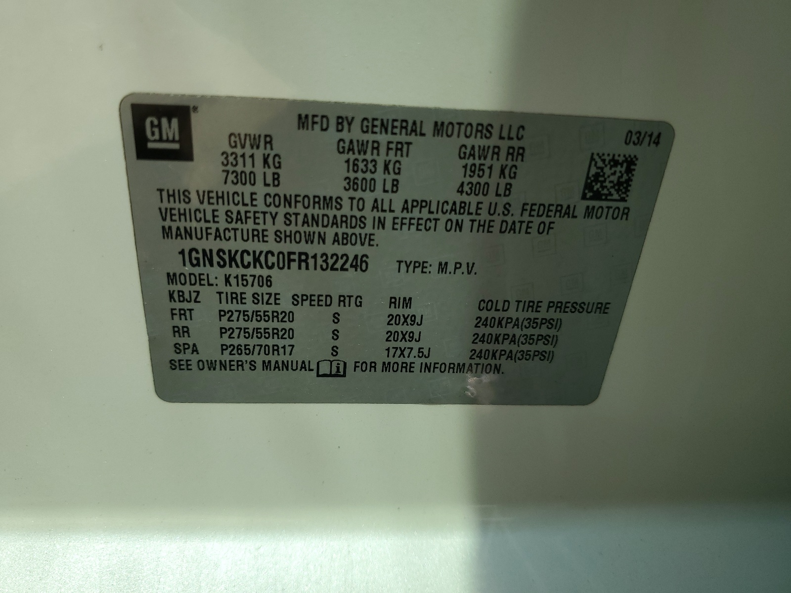 1GNSKCKT0FR132246 2015 Chevrolet Tahoe