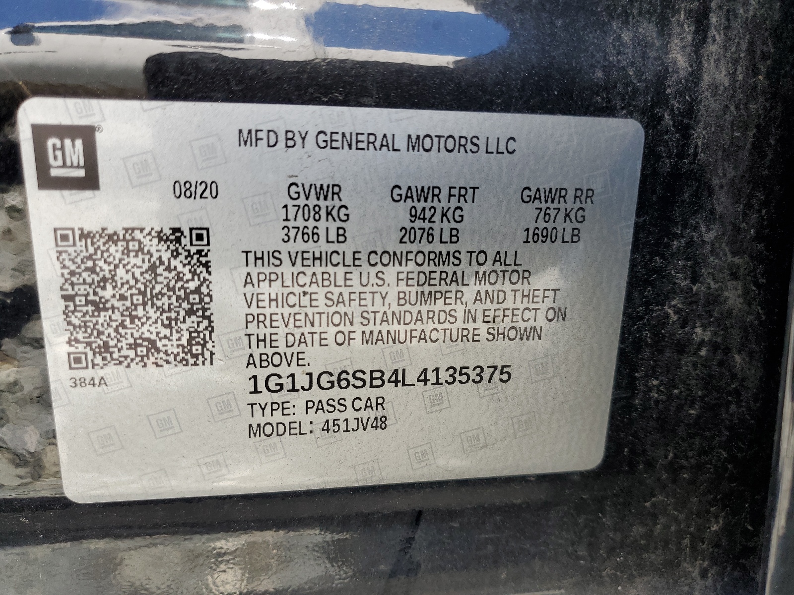 1G1JG6SB4L4135375 2020 Chevrolet Sonic