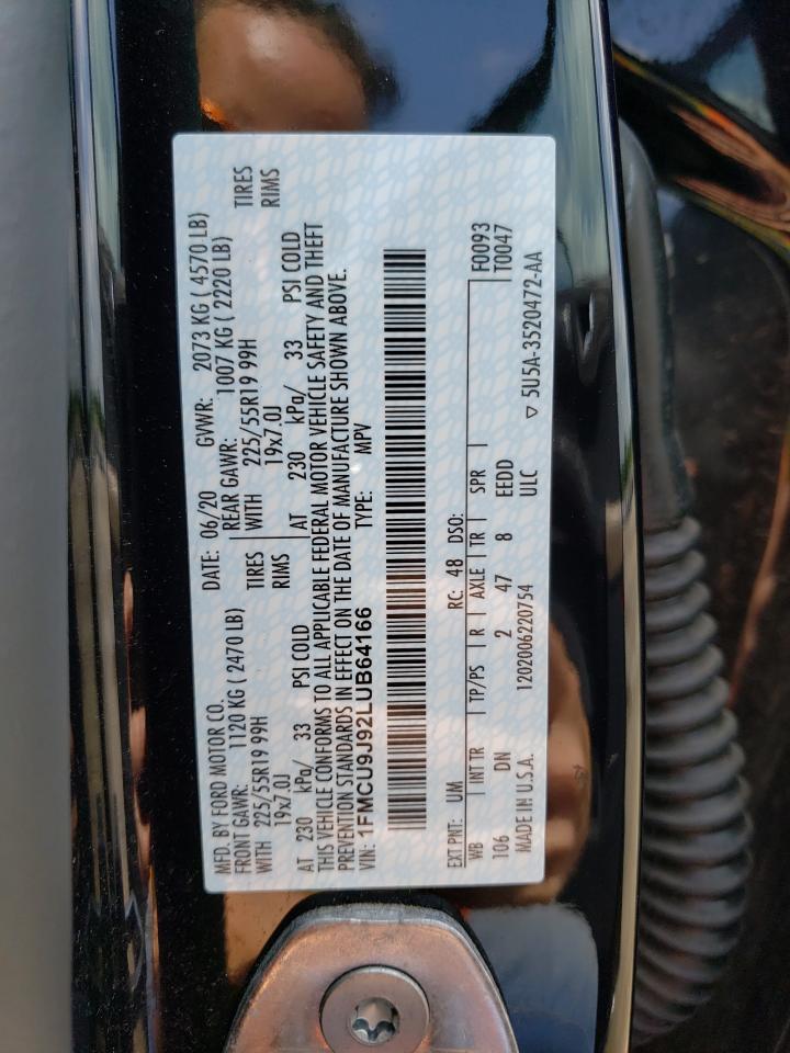 2020 Ford Escape Titanium VIN: 1FMCU9J92LUB64166 Lot: 64990704