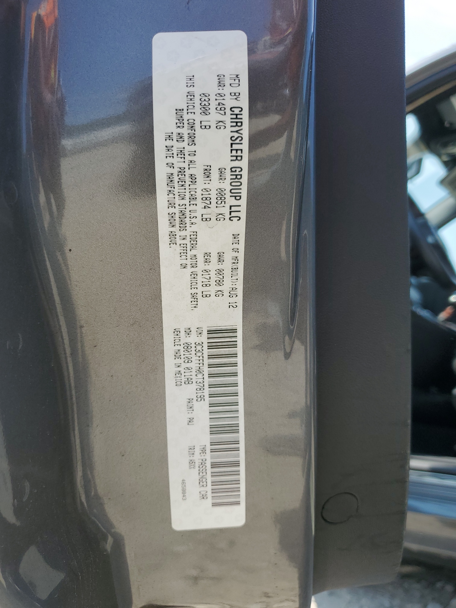 3C3CFFFH0CT378195 2012 Fiat 500 Abarth