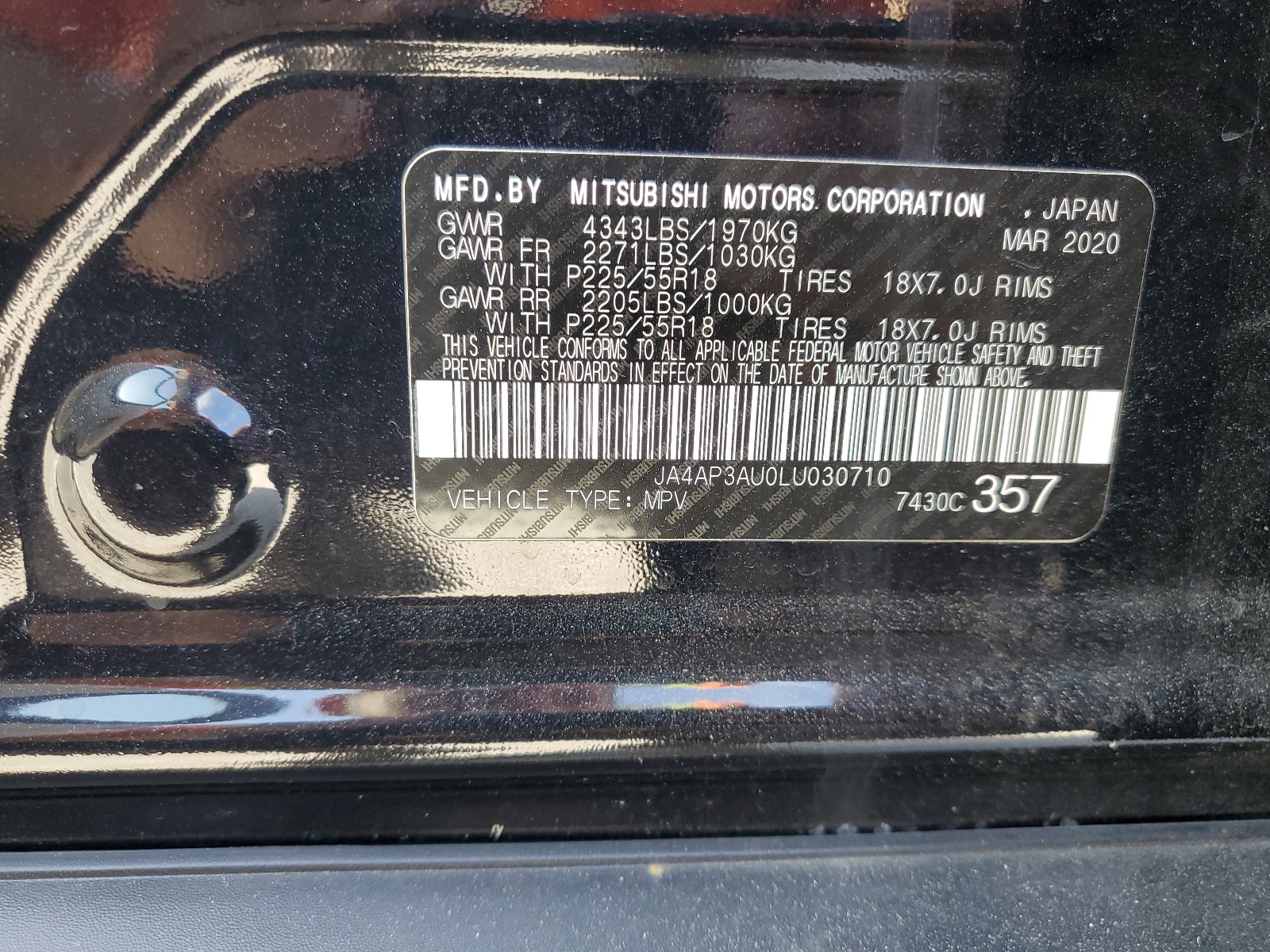 JA4AP3AU0LU030710 2020 Mitsubishi Outlander Sport Es