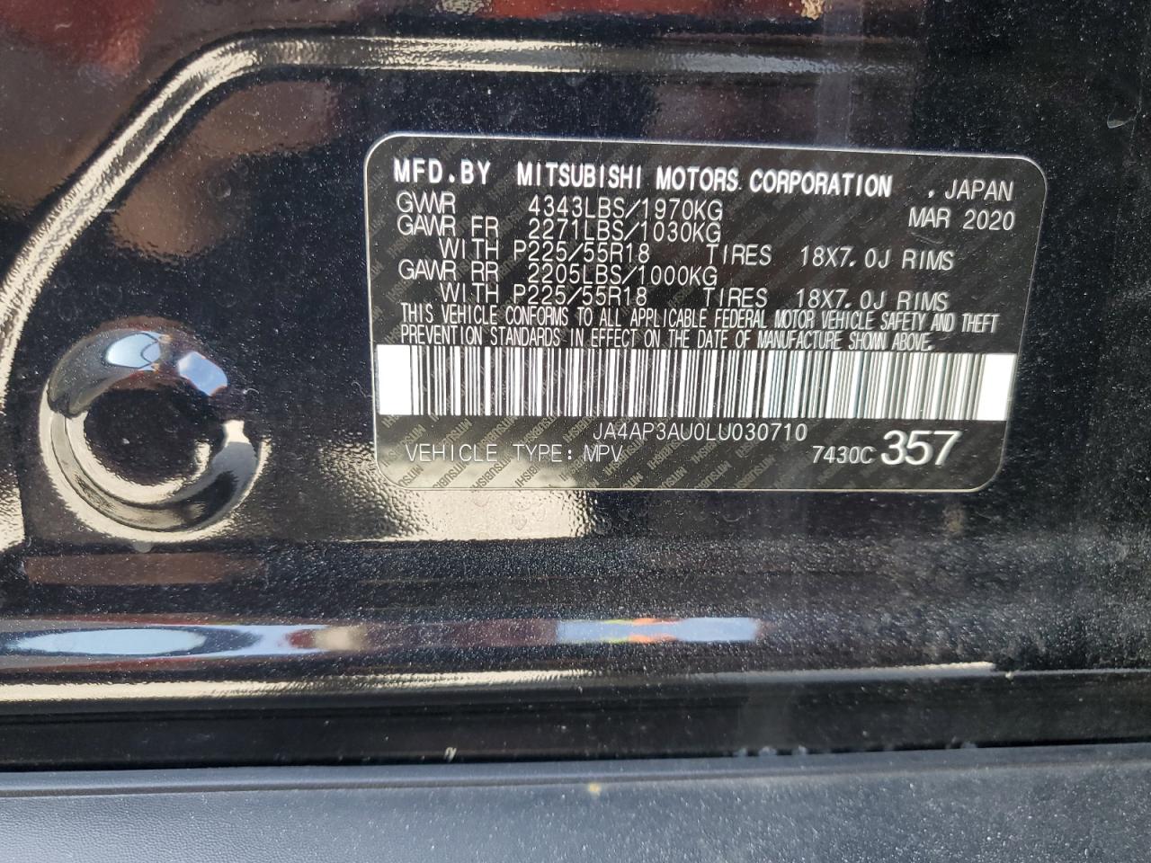 2020 Mitsubishi Outlander Sport Es VIN: JA4AP3AU0LU030710 Lot: 64468054