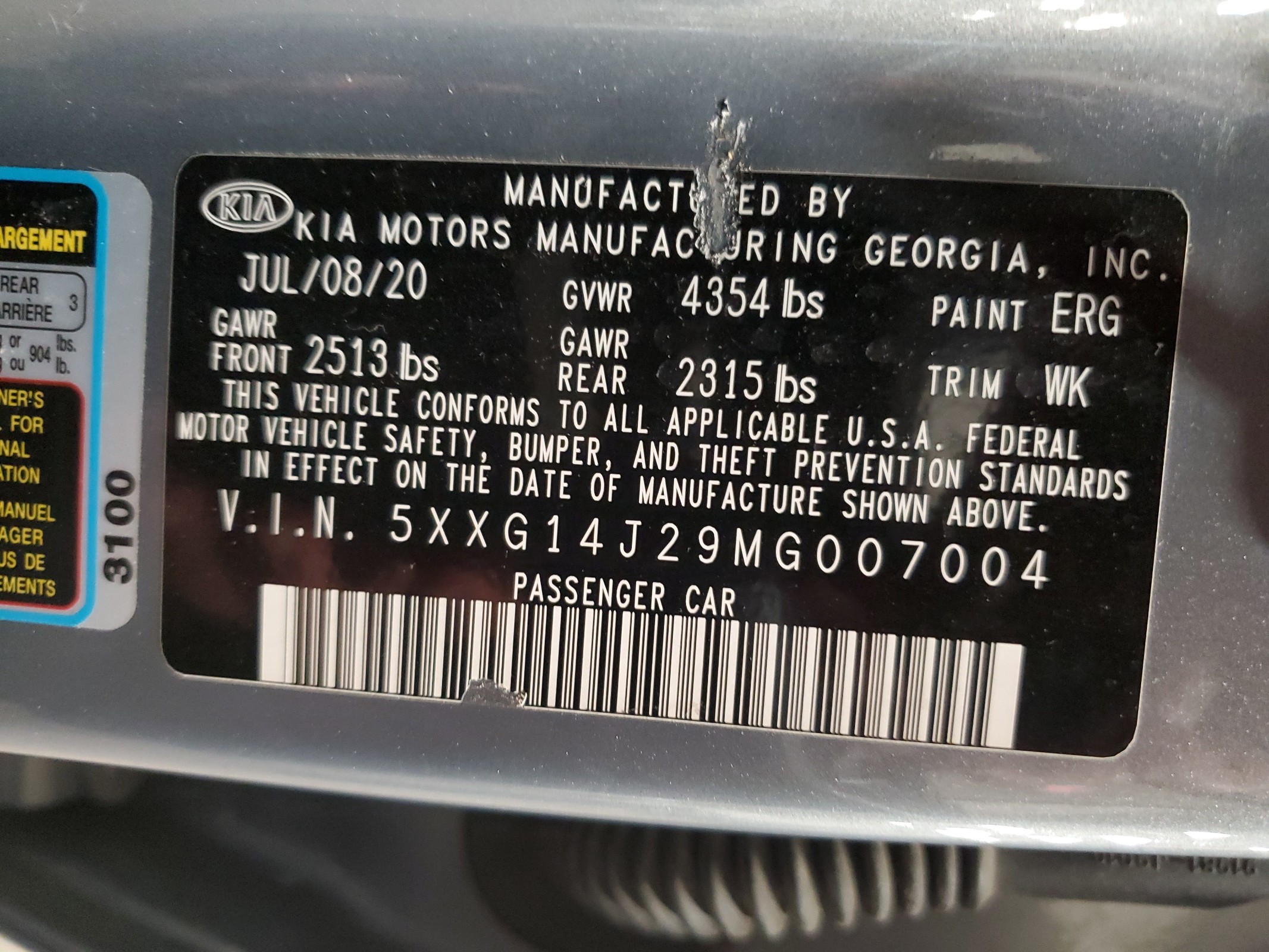 5XXG14J29MG007004 2021 Kia K5 Lxs