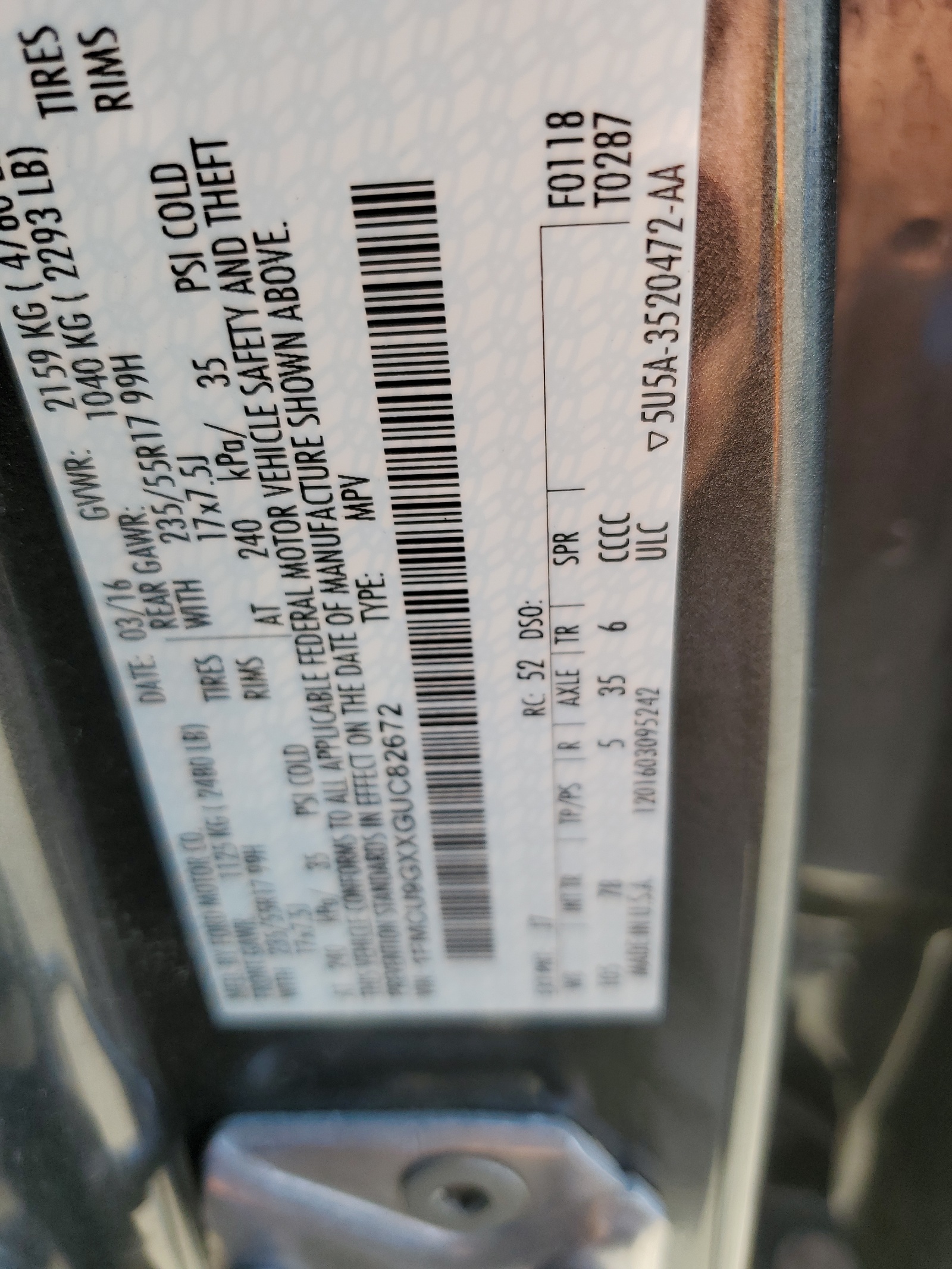 1FMCU9GXXGUC82672 2016 Ford Escape Se